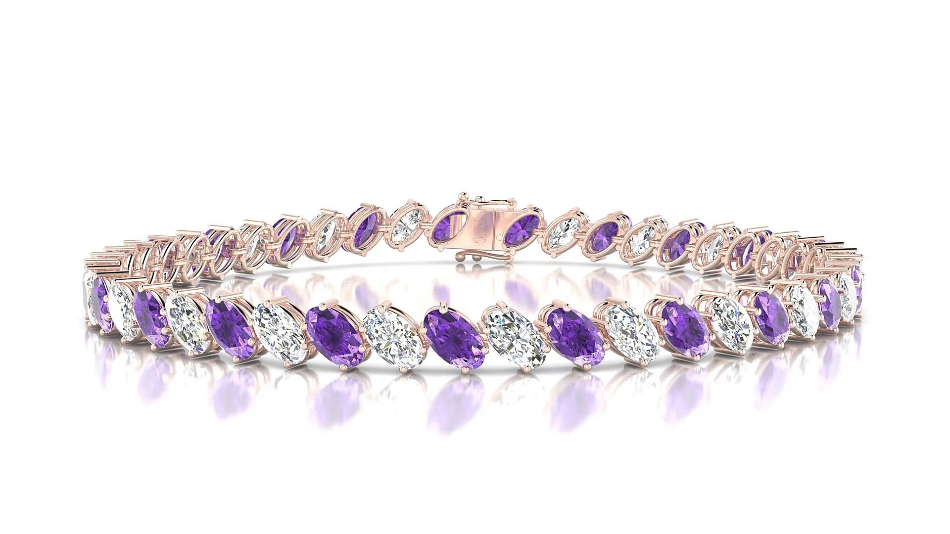 Nîmes 1-1 | 18k Rose Gold 5 x 3 mm Oval Natural Amethyst & Diamond Tennis Bracelet