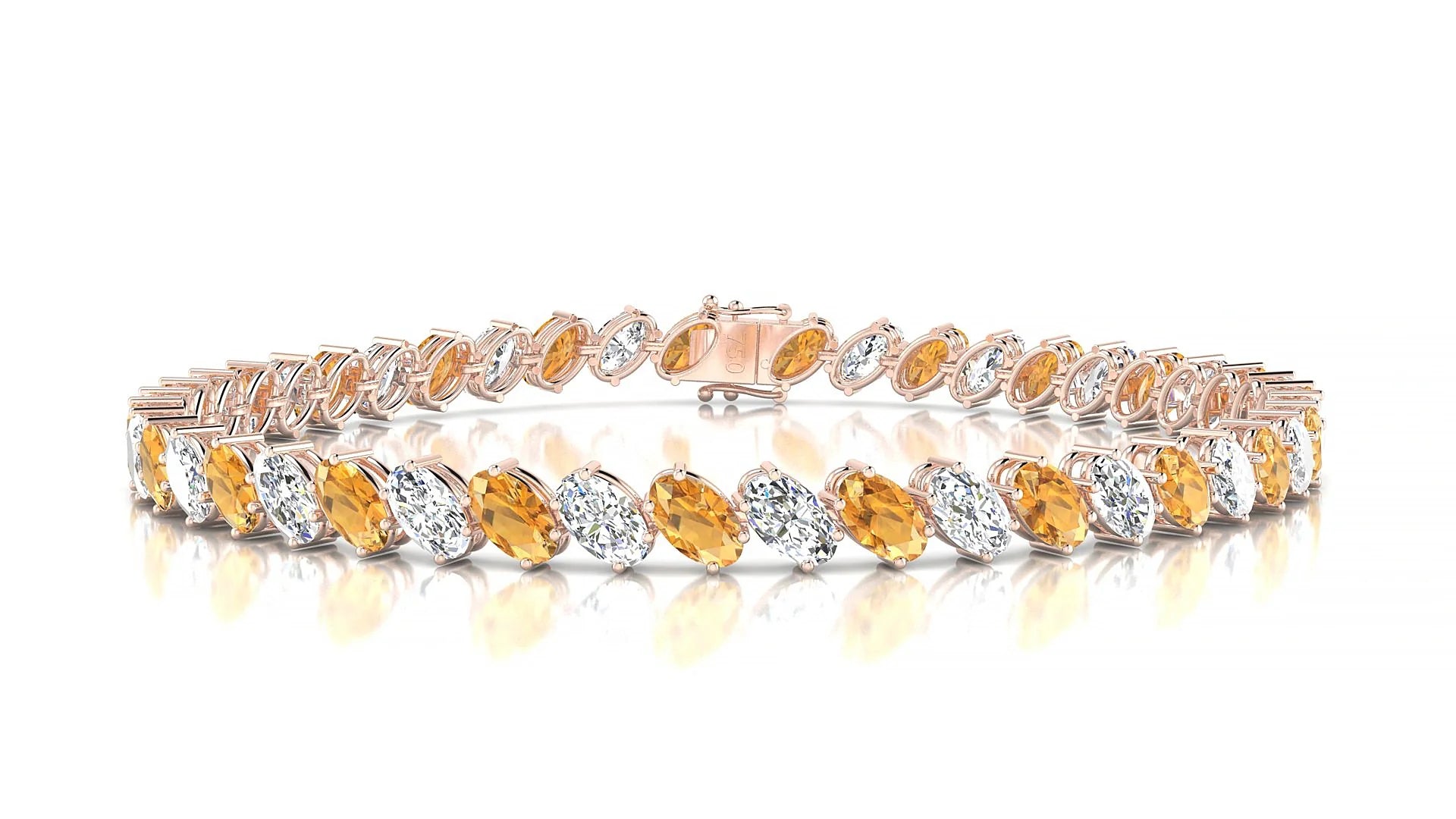 Nîmes 1-1 | 18k Rose Gold 5 x 3 mm Oval Natural Citrine & Diamond Tennis Bracelet