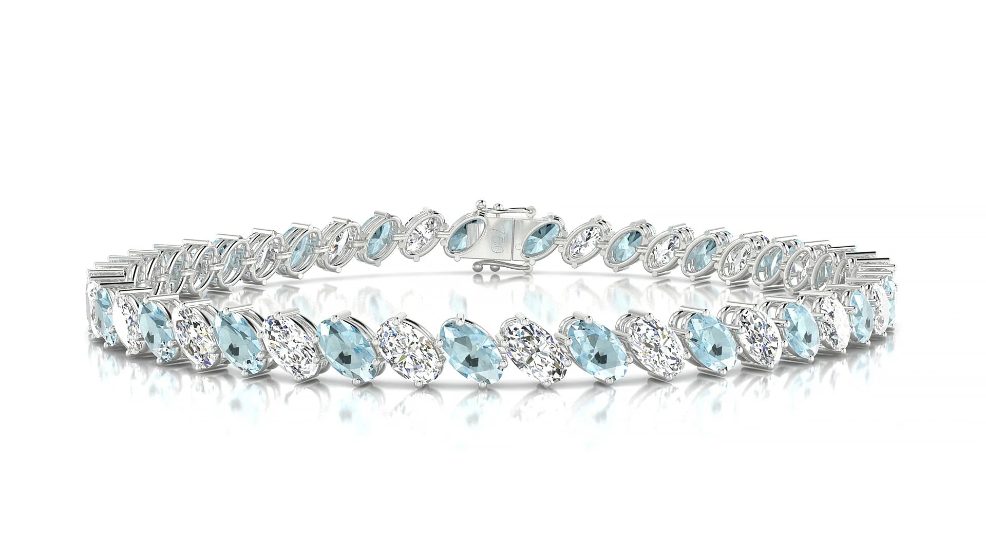 Nîmes 1-1 | 18k White Gold 5 x 3 mm Oval Natural Aquamarine & Diamond Tennis Bracelet