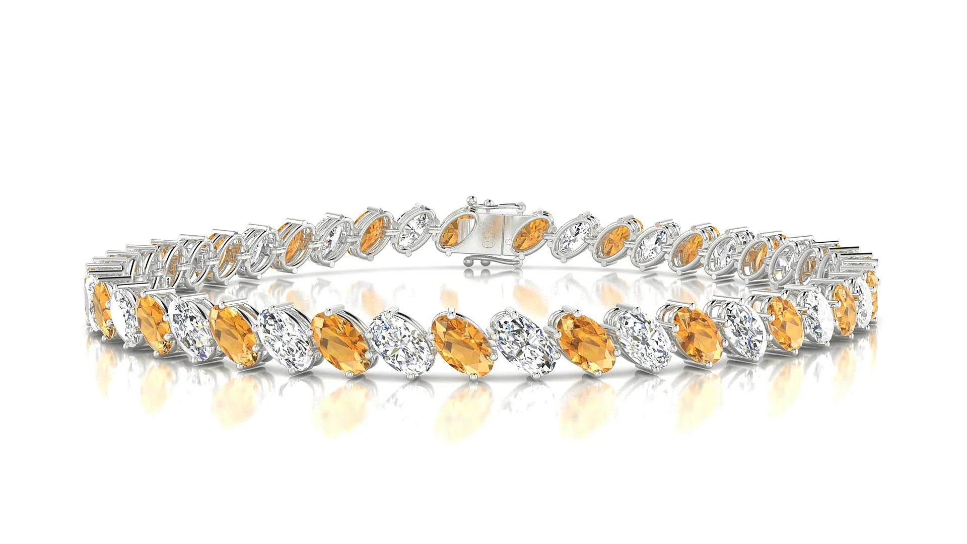 Nîmes 1-1 | 18k White Gold 5 x 3 mm Oval Natural Citrine & Diamond Tennis Bracelet
