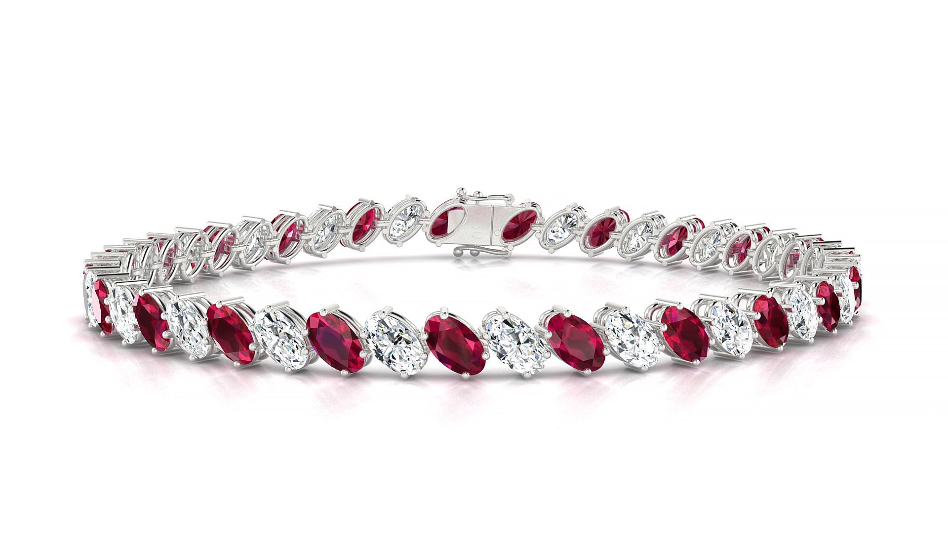 Nîmes 1-1 | 18k White Gold 5 x 3 mm Oval Natural Ruby & Diamond Tennis Bracelet