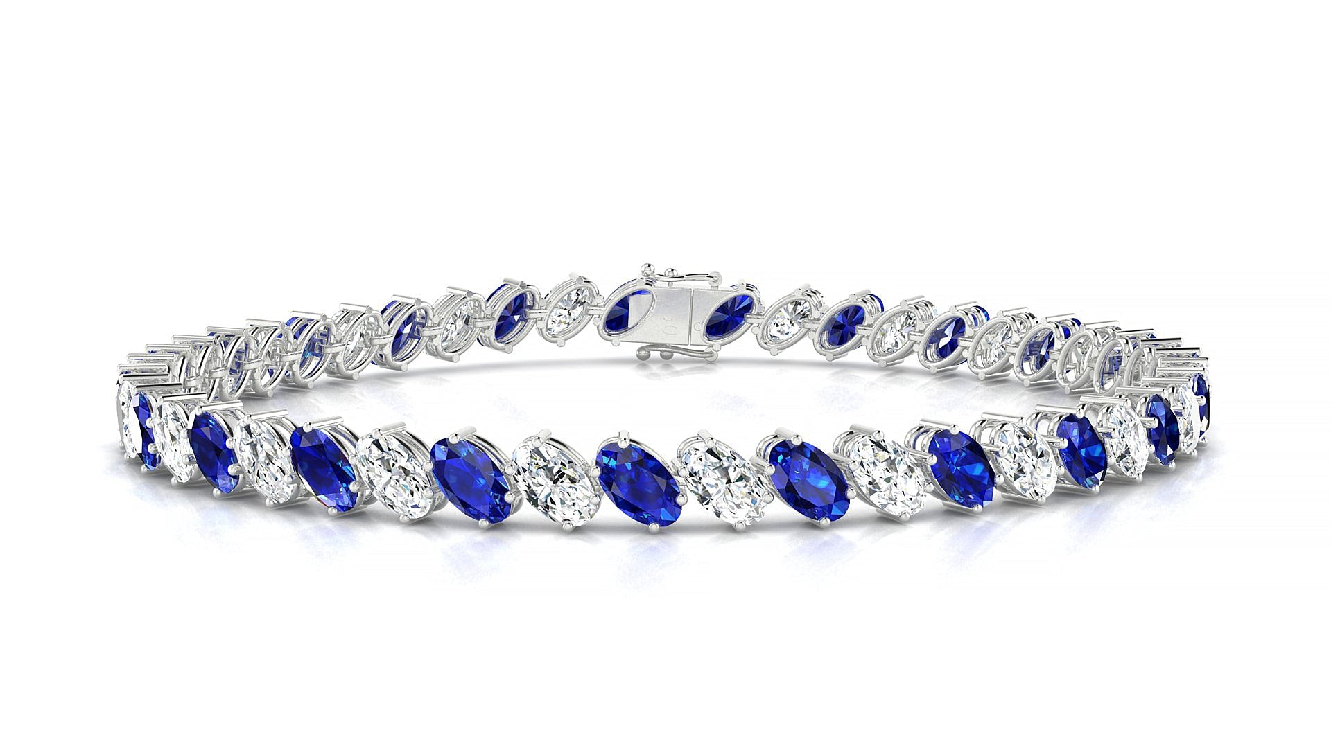 Nîmes 1-1 | 18k White Gold 5 x 3 mm Oval Natural Sapphire & Diamond Tennis Bracelet