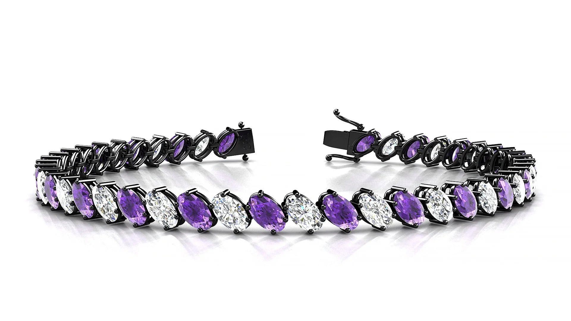 Nîmes 1-1 | 18k Black Gold 5 x 3 mm Oval Natural Amethyst & Diamond Tennis Bracelet