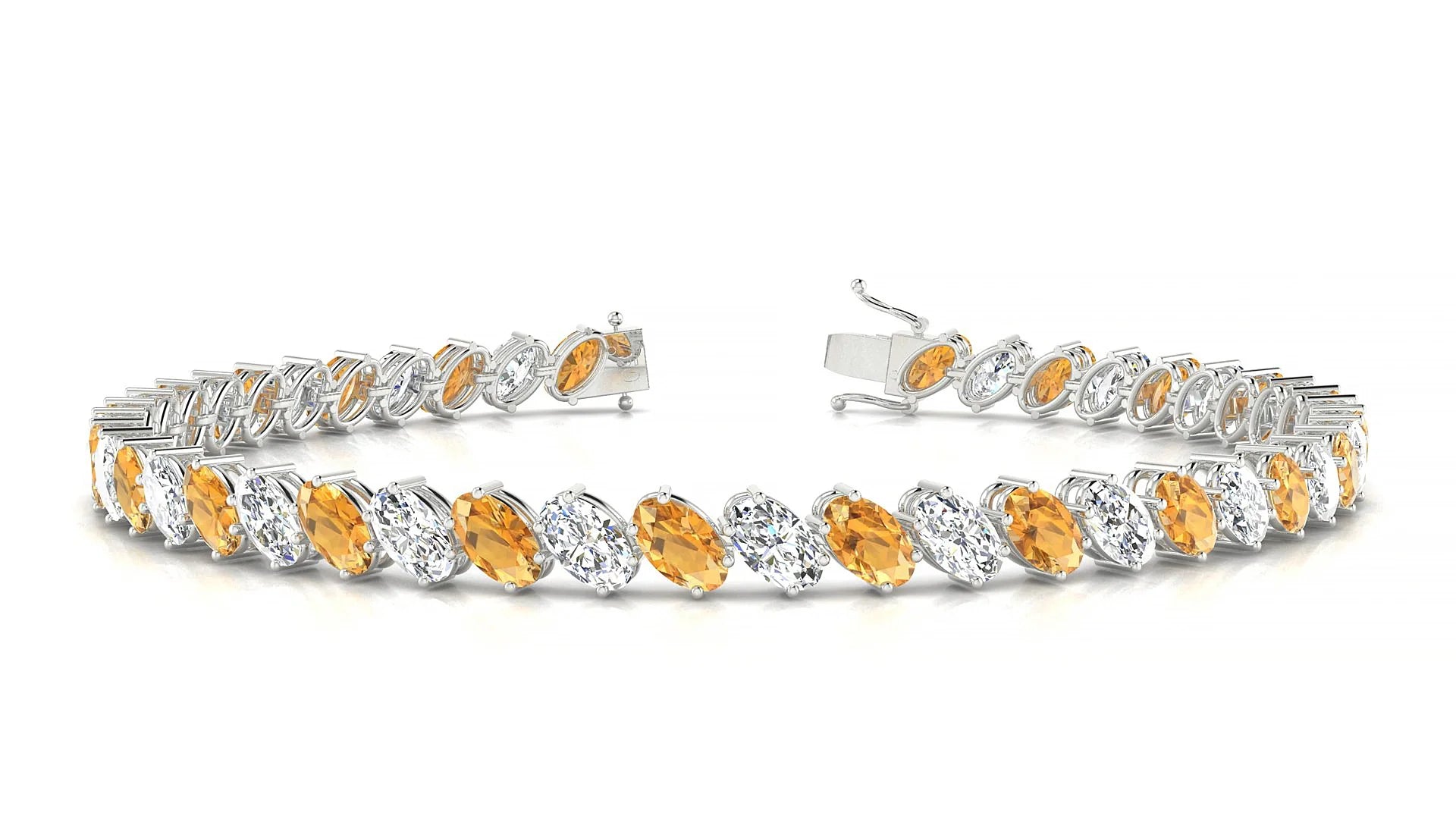 Nîmes 1-1 | 18k White Gold 5 x 3 mm Oval Natural Citrine & Diamond Tennis Bracelet