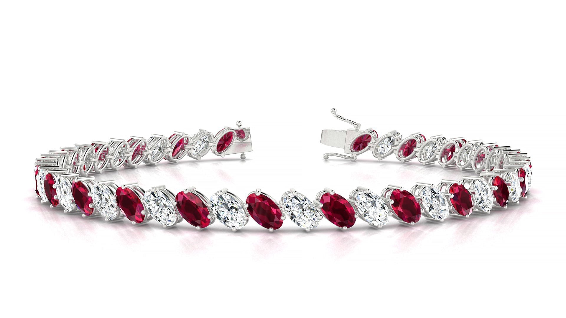 Nîmes 1-1 | 18k White Gold 5 x 3 mm Oval Natural Ruby & Diamond Tennis Bracelet