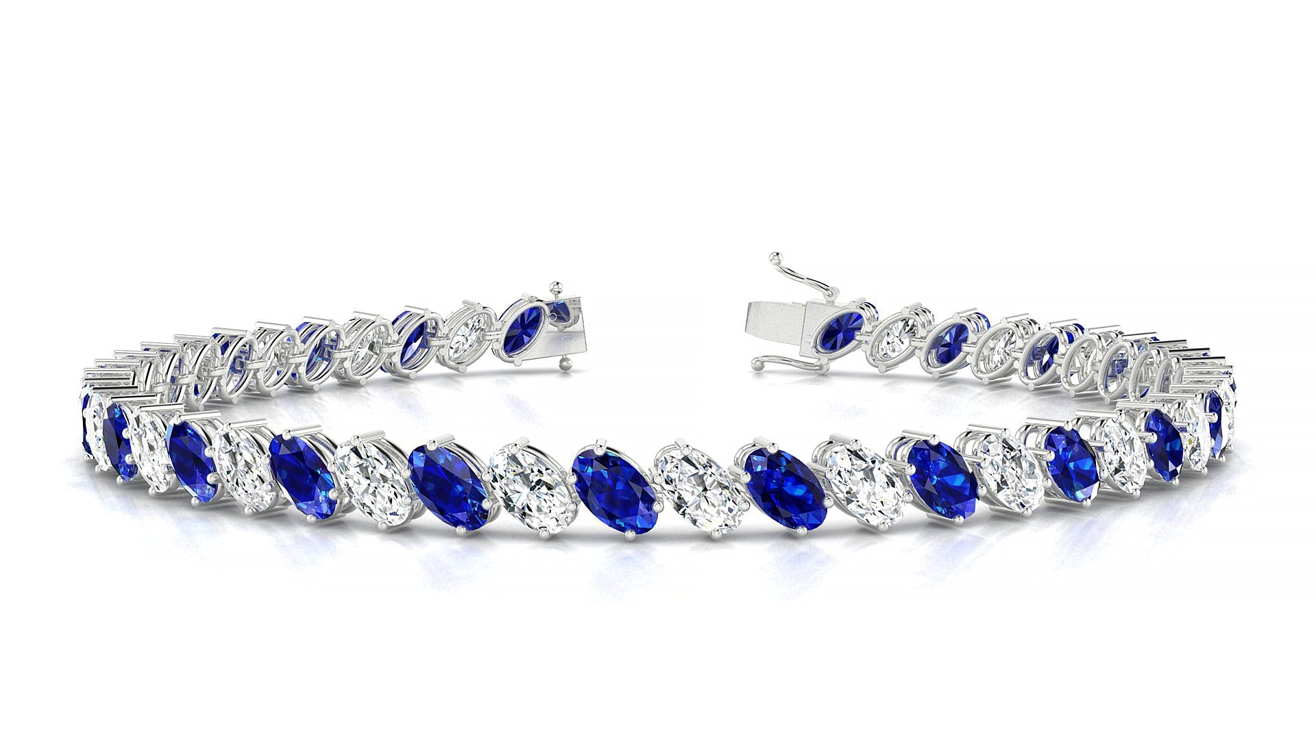 Nîmes 1-1 | 18k White Gold 5 x 3 mm Oval Natural Sapphire & Diamond Tennis Bracelet