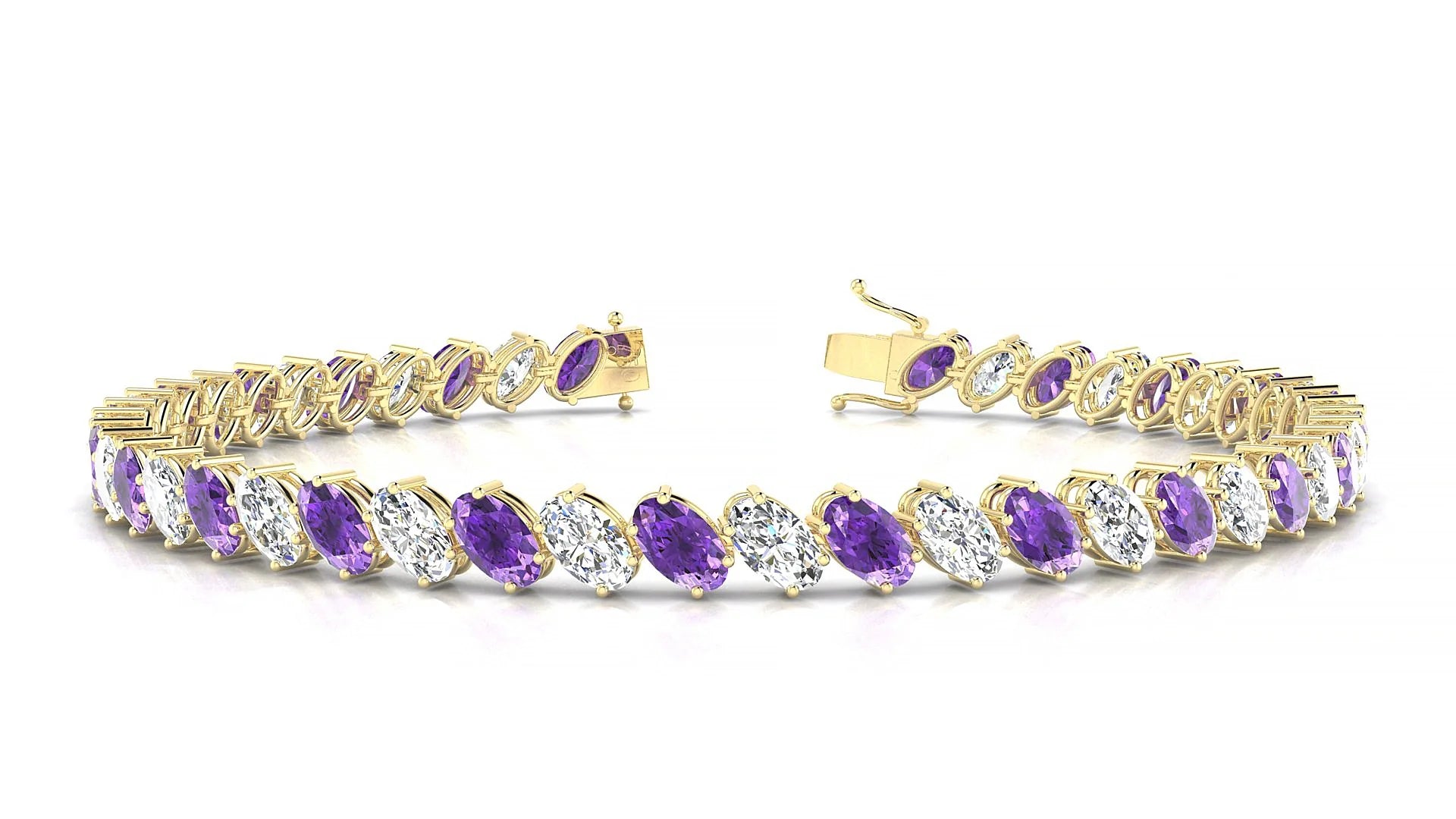 Nîmes 1-1 | 18k Yellow Gold 5 x 3 mm Oval Natural Amethyst & Diamond Tennis Bracelet