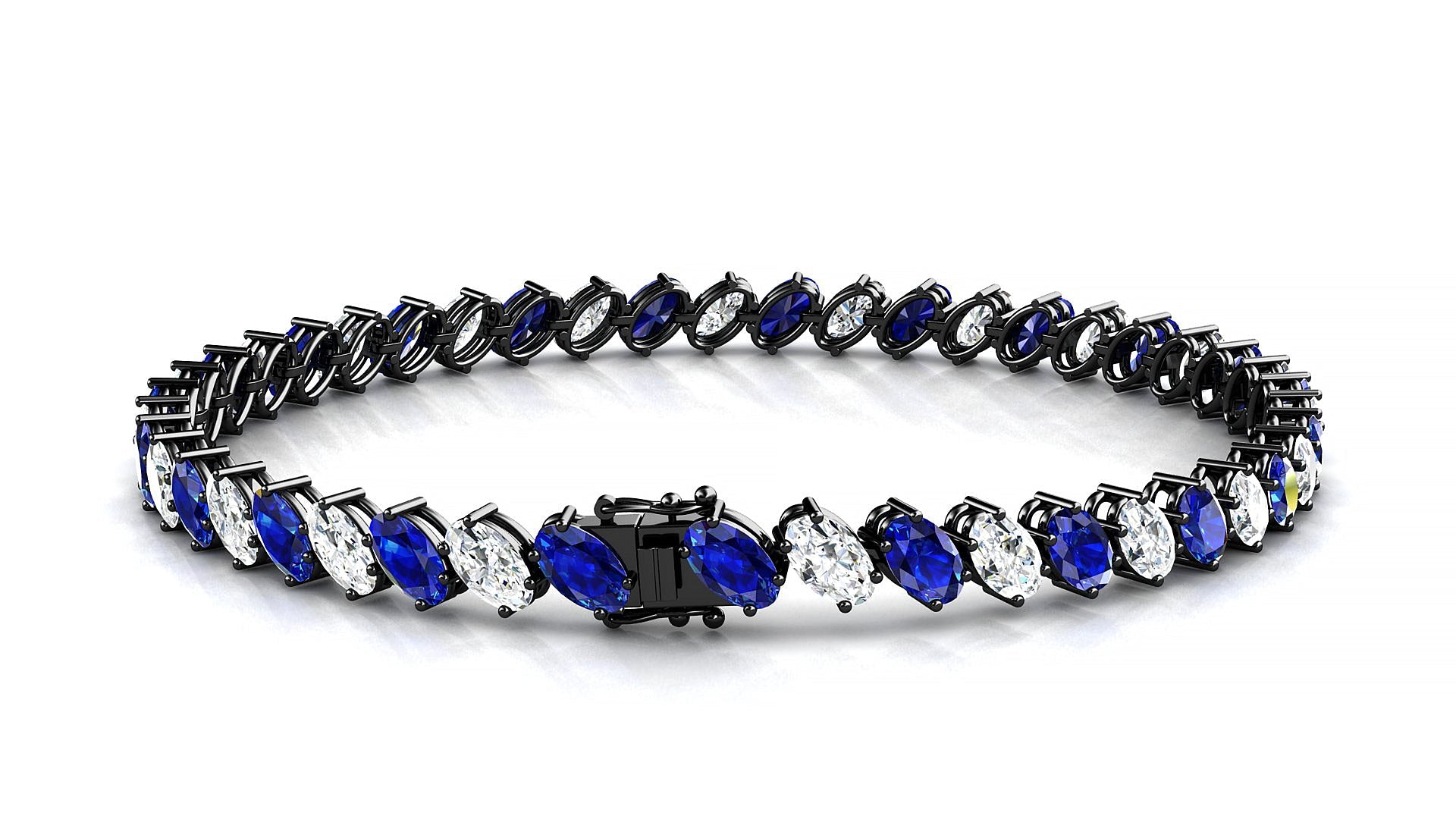 Nîmes 1-1 | 18k Black Gold 5 x 3 mm Oval Natural Sapphire & Diamond Tennis Bracelet