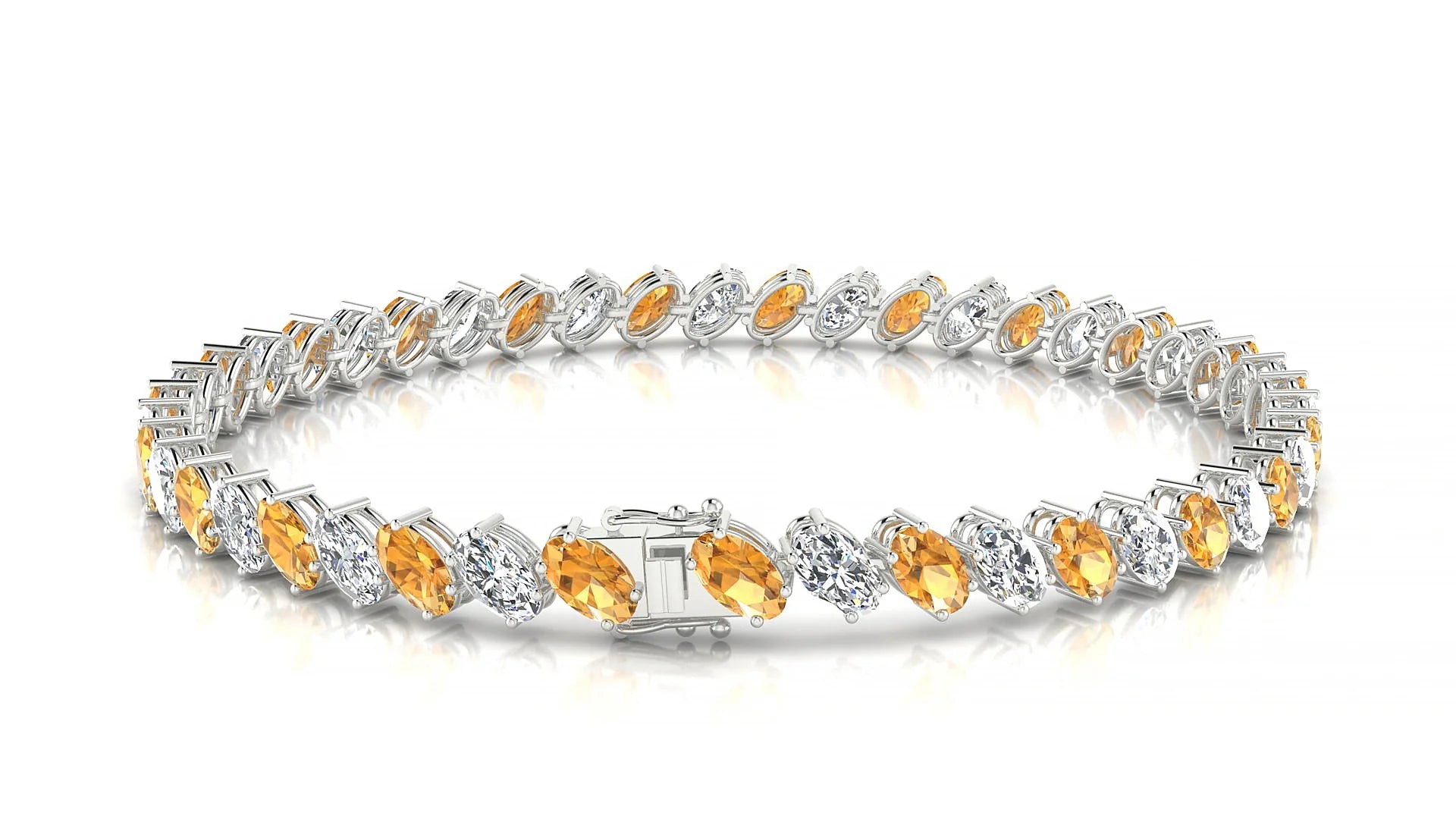 Nîmes 1-1 | 18k White Gold 5 x 3 mm Oval Natural Citrine & Diamond Tennis Bracelet