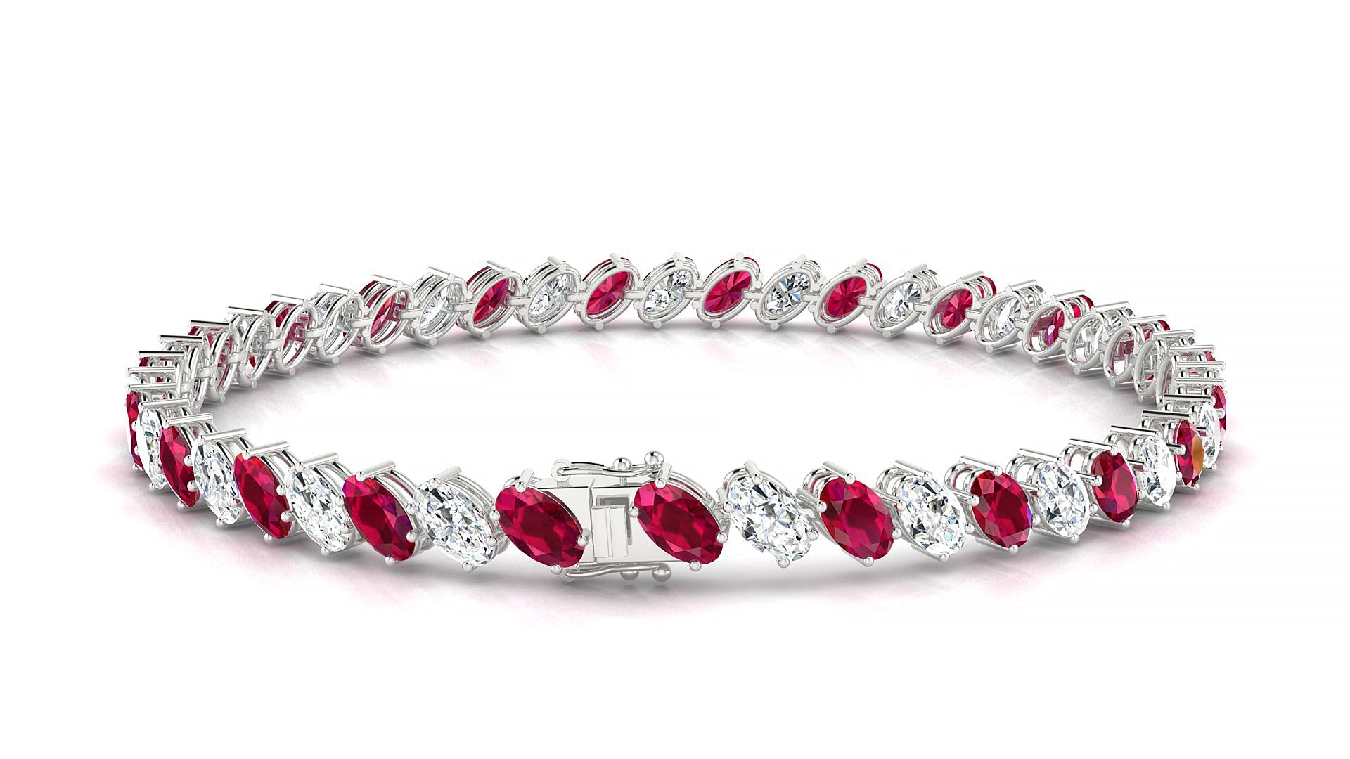 Nîmes 1-1 | 18k White Gold 5 x 3 mm Oval Natural Ruby & Diamond Tennis Bracelet