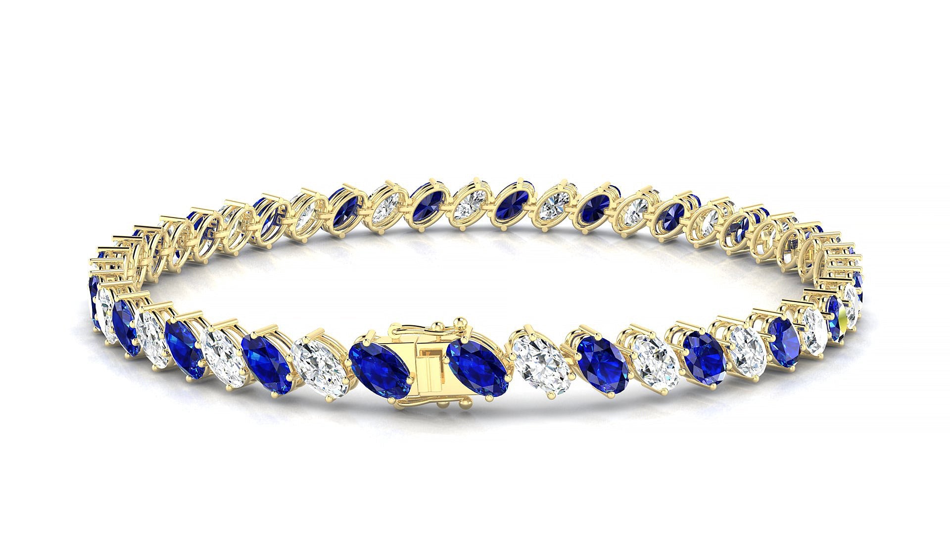 Nîmes 1-1 | 18k Yellow Gold 5 x 3 mm Oval Natural Sapphire & Diamond Tennis Bracelet