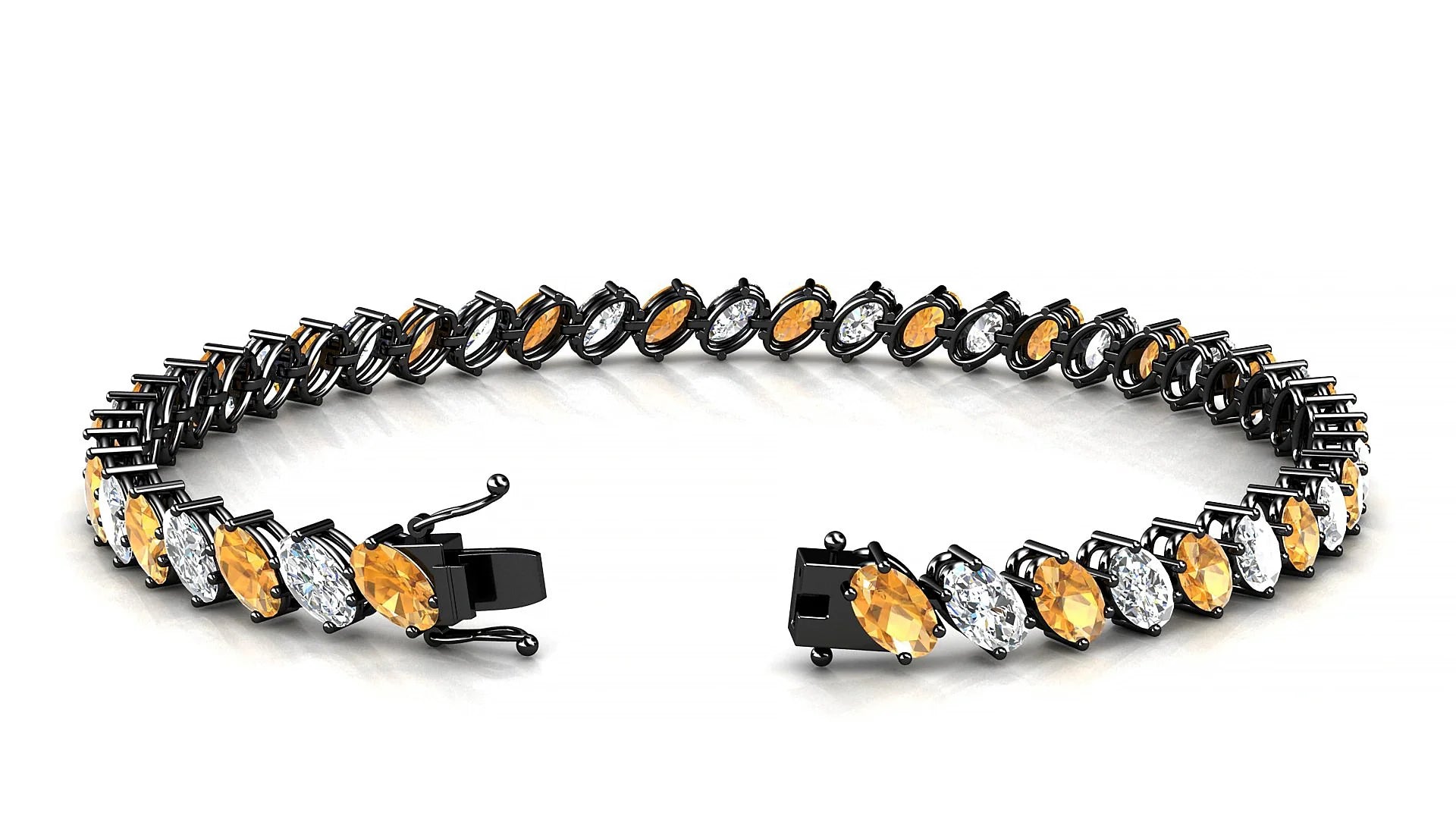 Nîmes 1-1 | 18k Black Gold 5 x 3 mm Oval Natural Citrine & Diamond Tennis Bracelet