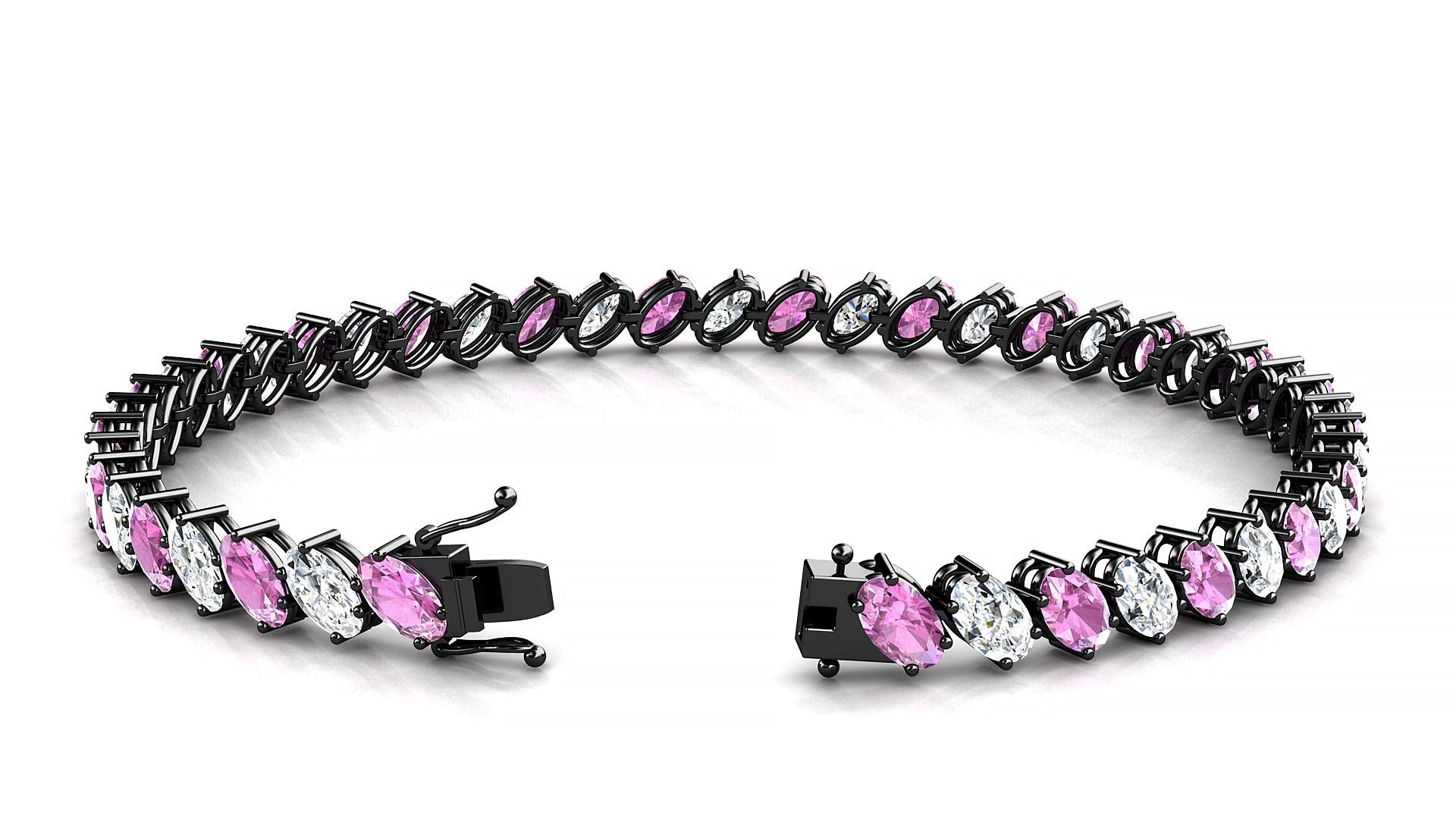 Nîmes 1-1 | 18k Black Gold 5 x 3 mm Oval Natural Pink Sapphire & Diamond Tennis Bracelet