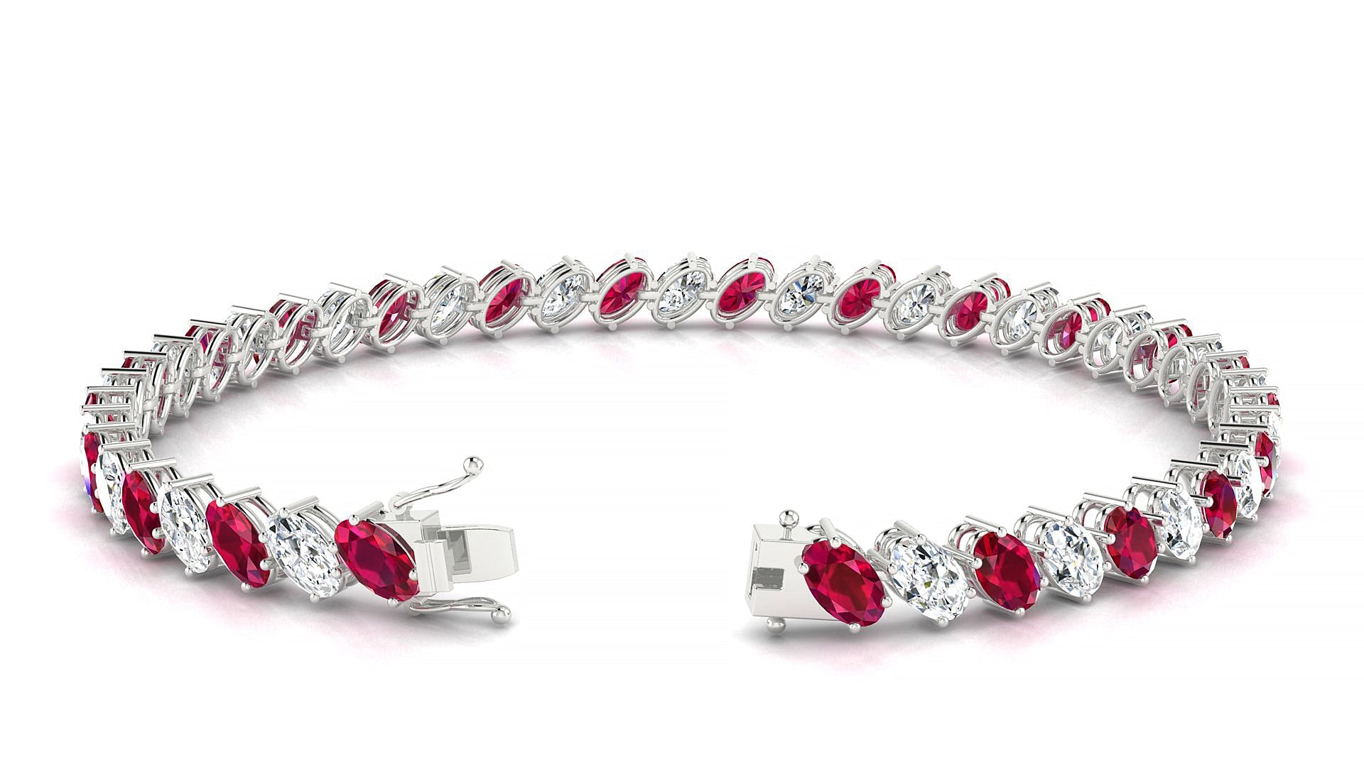 Nîmes 1-1 | 18k White Gold 5 x 3 mm Oval Natural Ruby & Diamond Tennis Bracelet