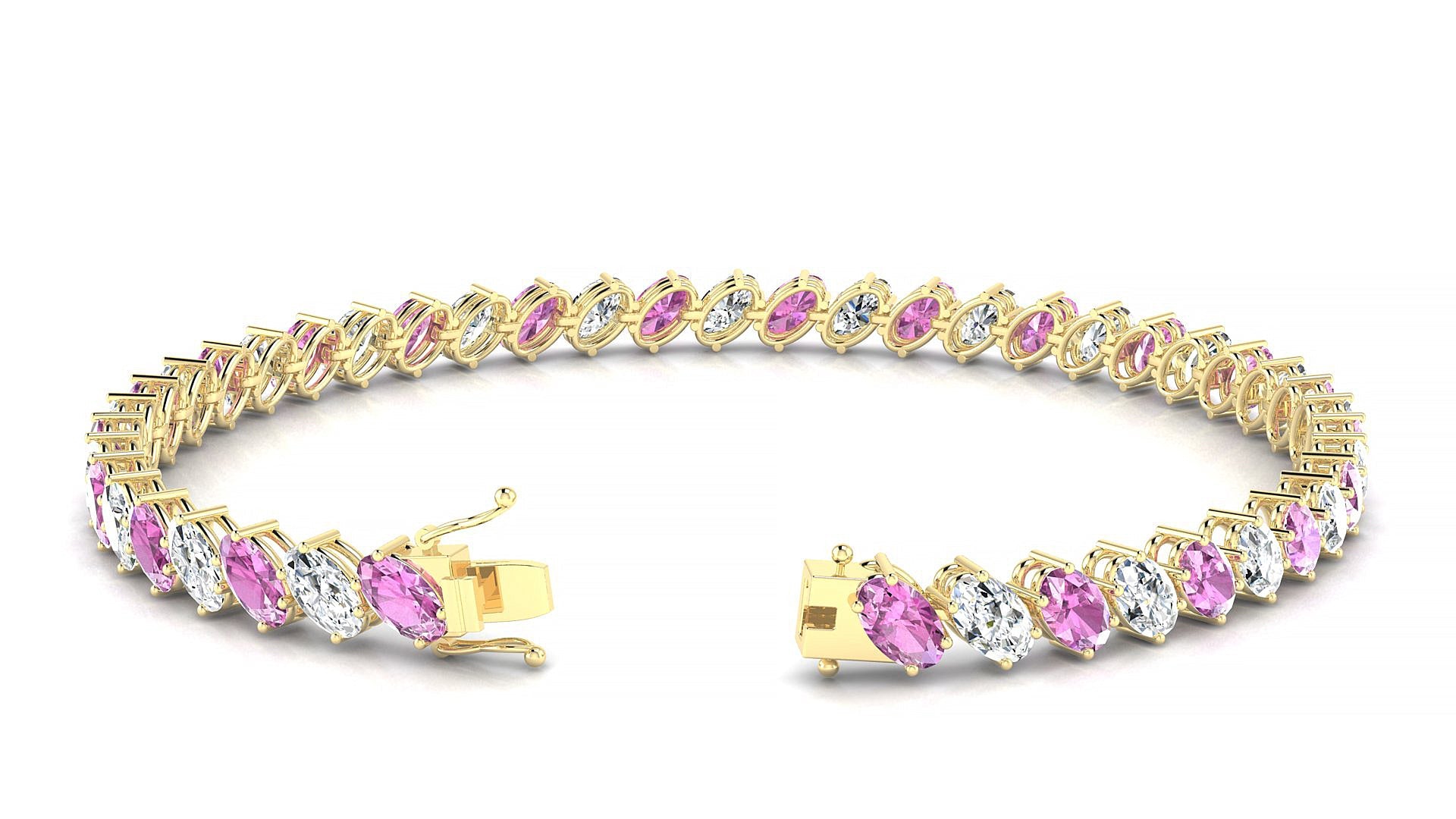 Nîmes 1-1 | 18k Yellow Gold 5 x 3 mm Oval Natural Pink Sapphire & Diamond Tennis Bracelet