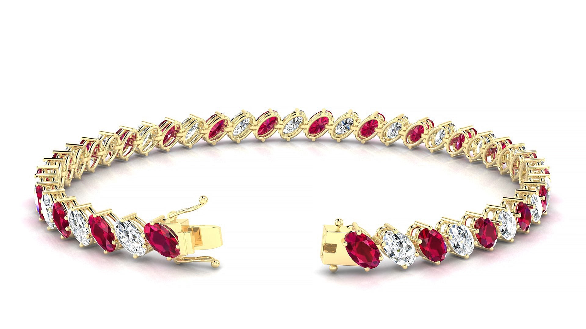 Nîmes 1-1 | 18k Yellow Gold 5 x 3 mm Oval Natural Ruby & Diamond Tennis Bracelet
