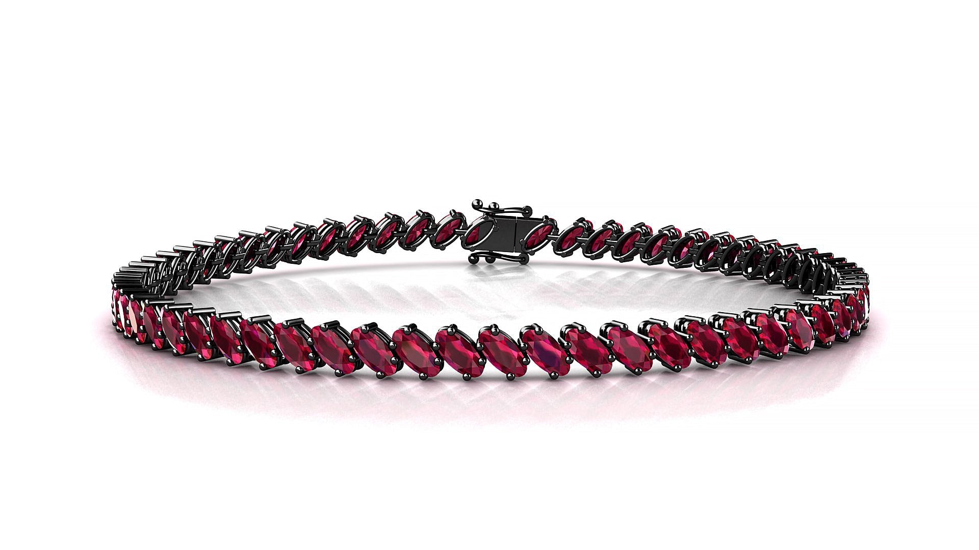 Nîmes | 18k Black Gold 4 x 2 mm Oval Natural Ruby Tennis Bracelet