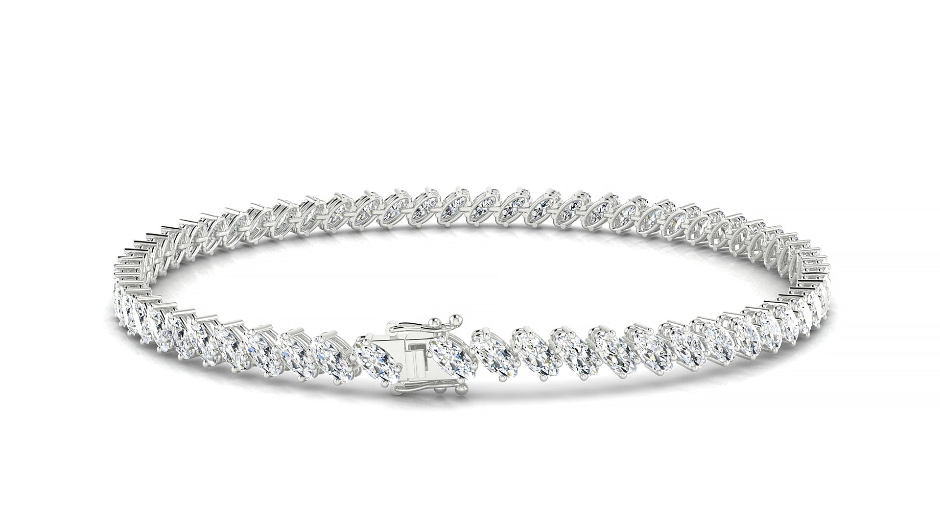 Nîmes | 18k White Gold 4 x 2 mm Oval Natural Diamond Tennis Bracelet