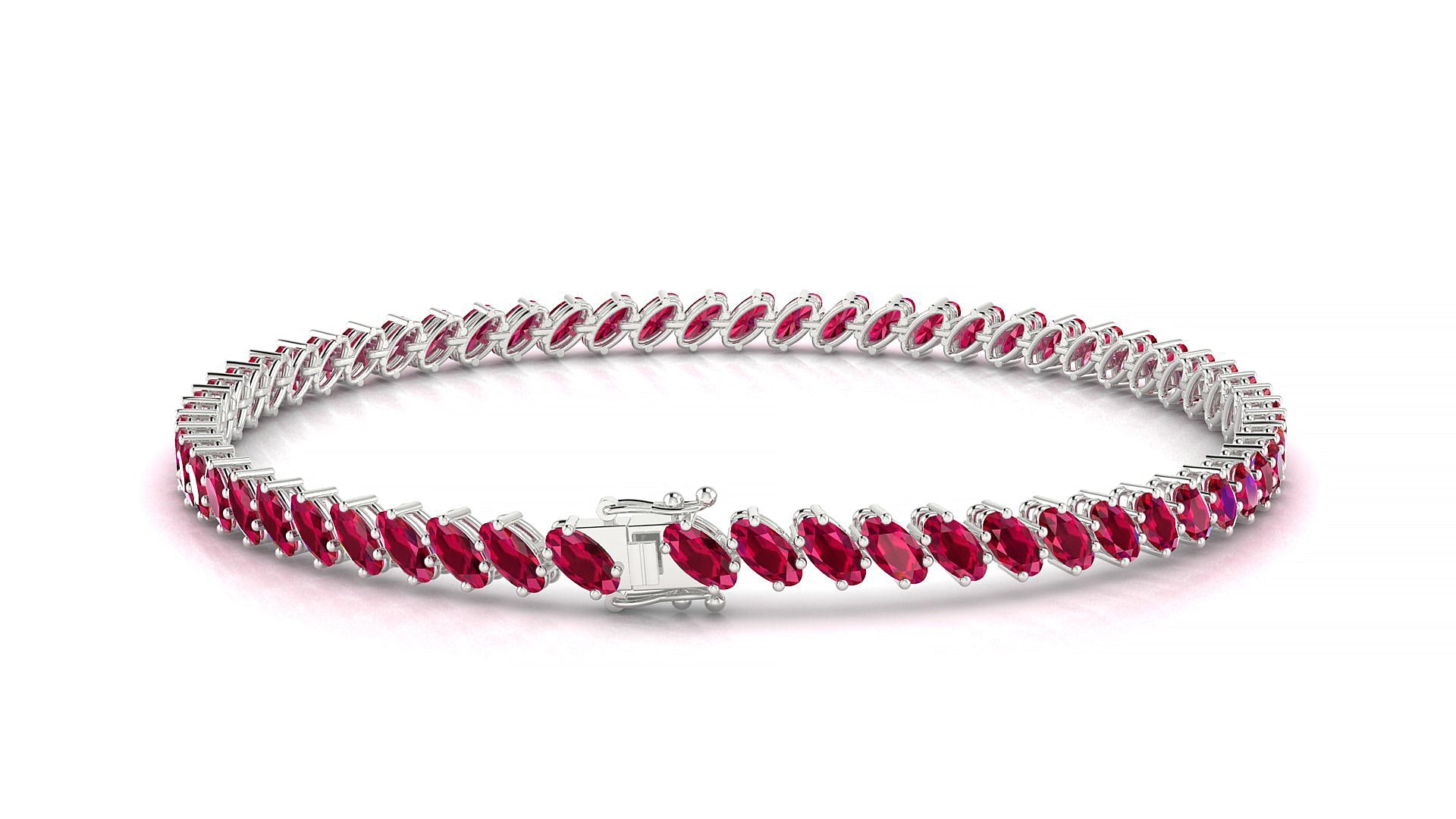 Nîmes | 18k White Gold 4 x 2 mm Oval Natural Ruby Tennis Bracelet
