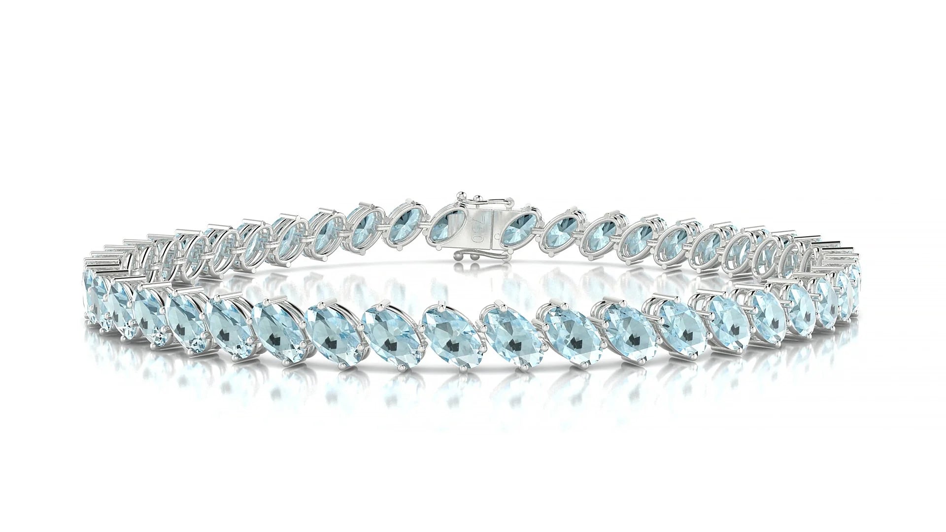 Nîmes | 18k White Gold 5 x 3 mm Oval Natural Aquamarine Tennis Bracelet