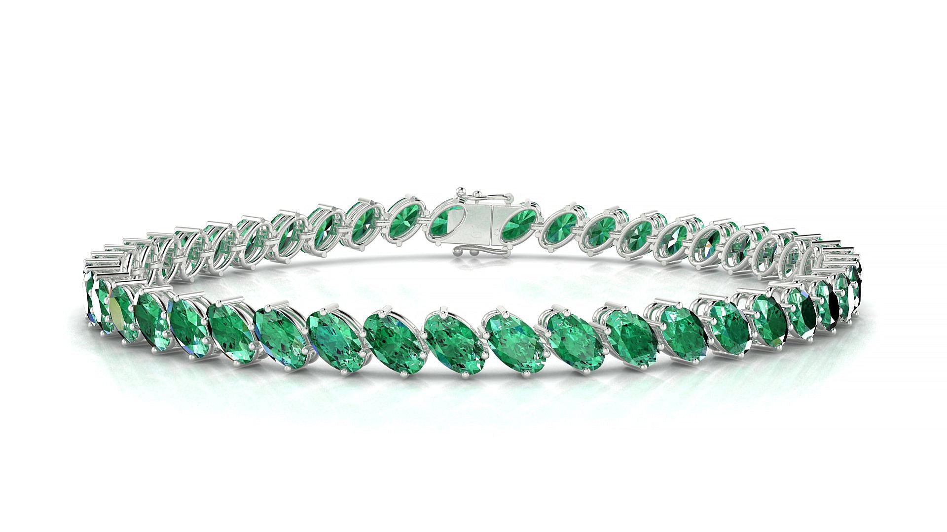 Nîmes | 18k White Gold 5 x 3 mm Oval Natural Emerald Tennis Bracelet