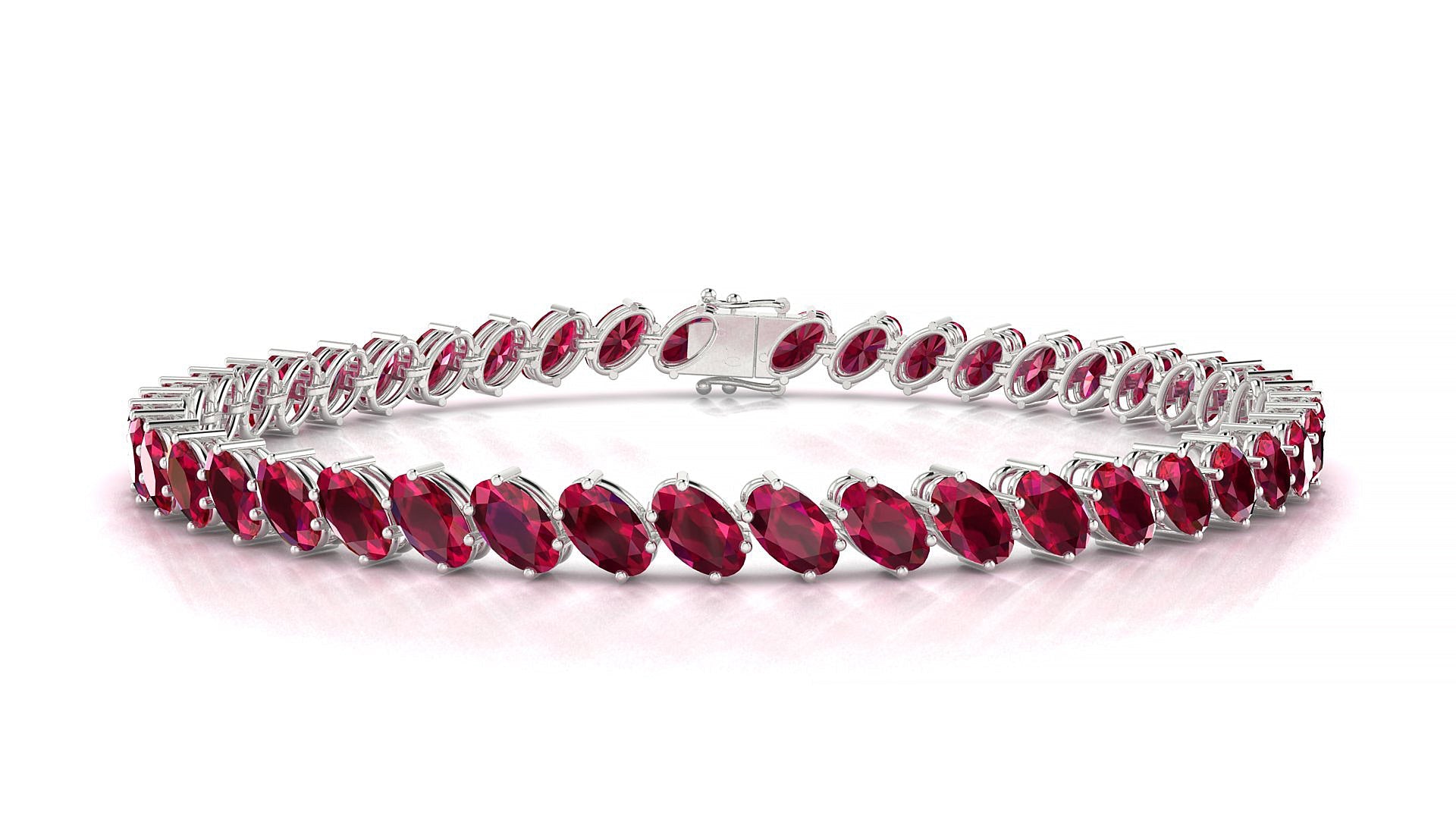 Nîmes | 18k White Gold 5 x 3 mm Oval Natural Ruby Tennis Bracelet