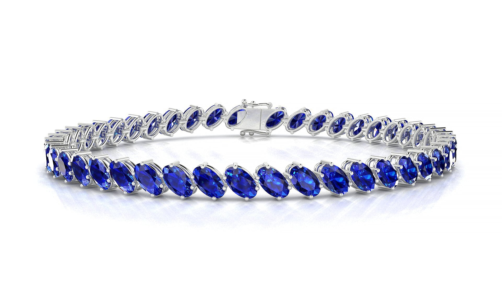 Nîmes | 18k White Gold 5 x 3 mm Oval Natural Sapphire Tennis Bracelet