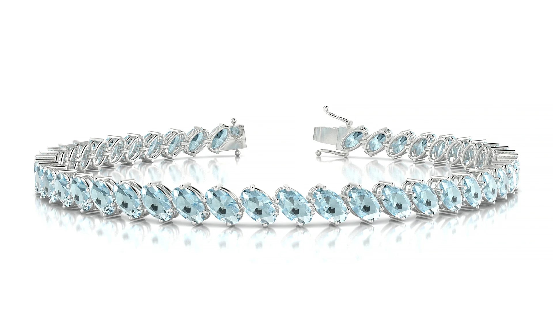 Nîmes | 18k White Gold 5 x 3 mm Oval Natural Aquamarine Tennis Bracelet