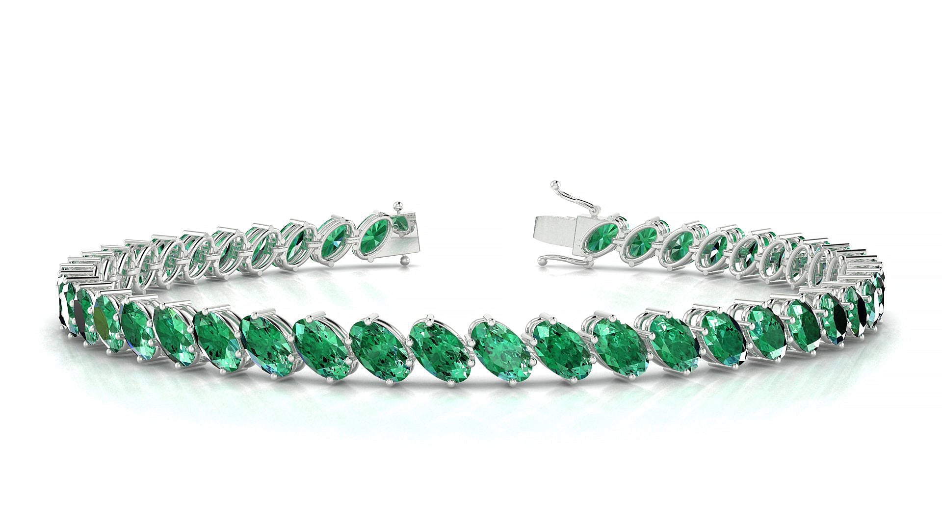 Nîmes | 18k White Gold 5 x 3 mm Oval Natural Emerald Tennis Bracelet