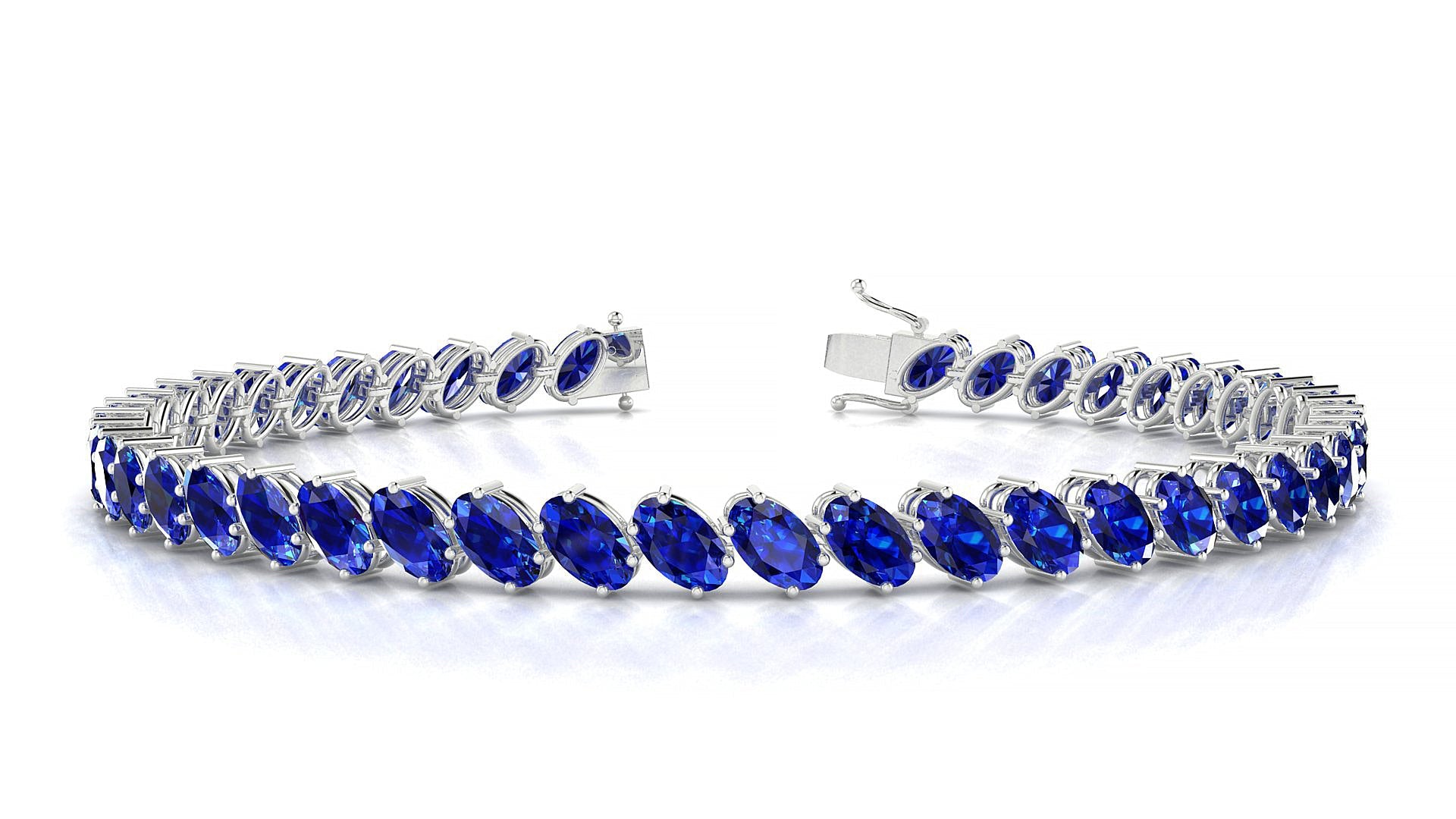 Nîmes | 18k White Gold 5 x 3 mm Oval Natural Sapphire Tennis Bracelet