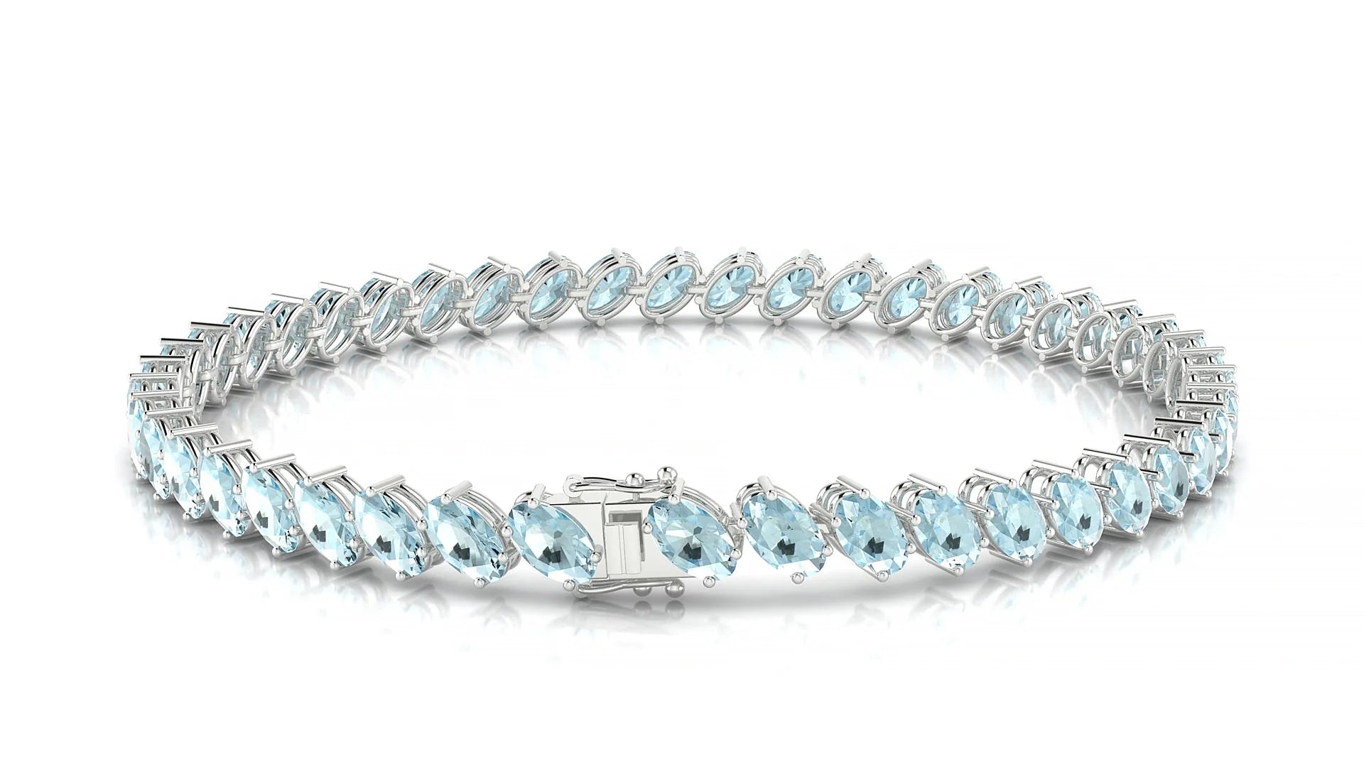 Nîmes | 18k White Gold 5 x 3 mm Oval Natural Aquamarine Tennis Bracelet