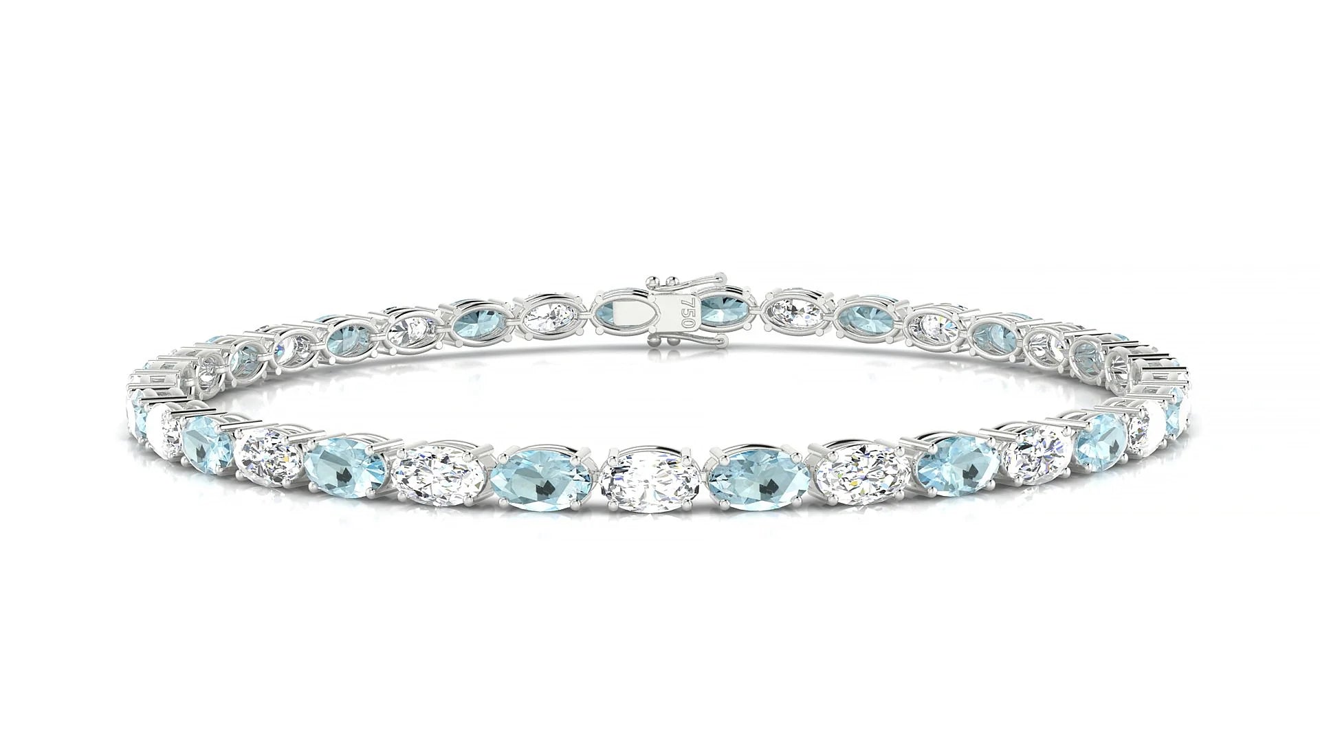 Pula 1-1 | 18k White Gold 5 x 3 mm Oval Natural Aquamarine & Diamond 18 cm Tennis Bracelet