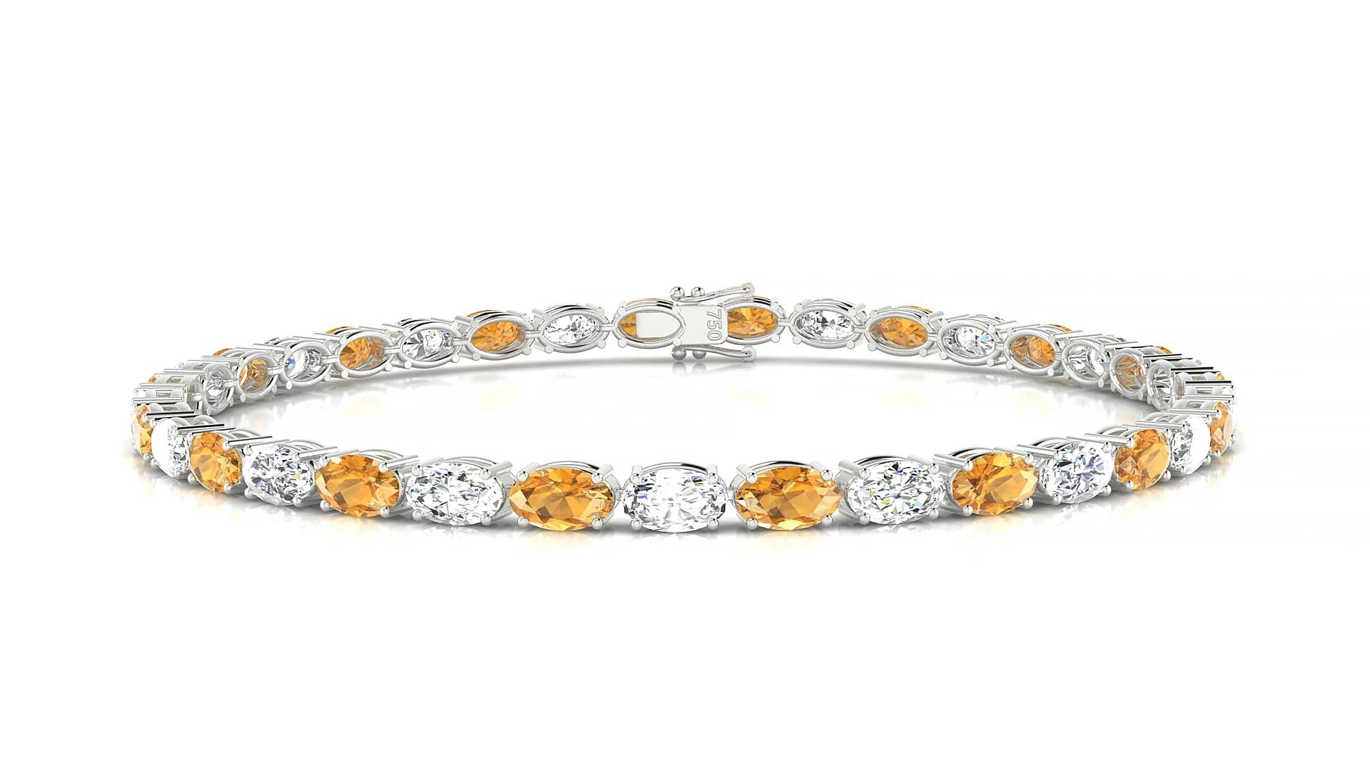 Pula 1-1 | 18k White Gold 5 x 3 mm Oval Natural Citrine & Diamond 18 cm Tennis Bracelet