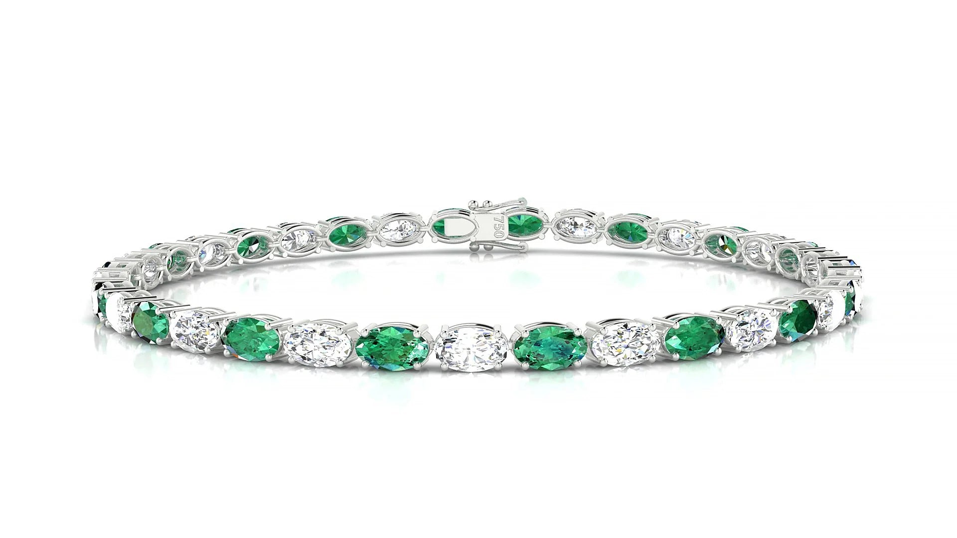 Pula 1-1 | 18k White Gold 5 x 3 mm Oval Natural Emerald & Diamond 18 cm Tennis Bracelet