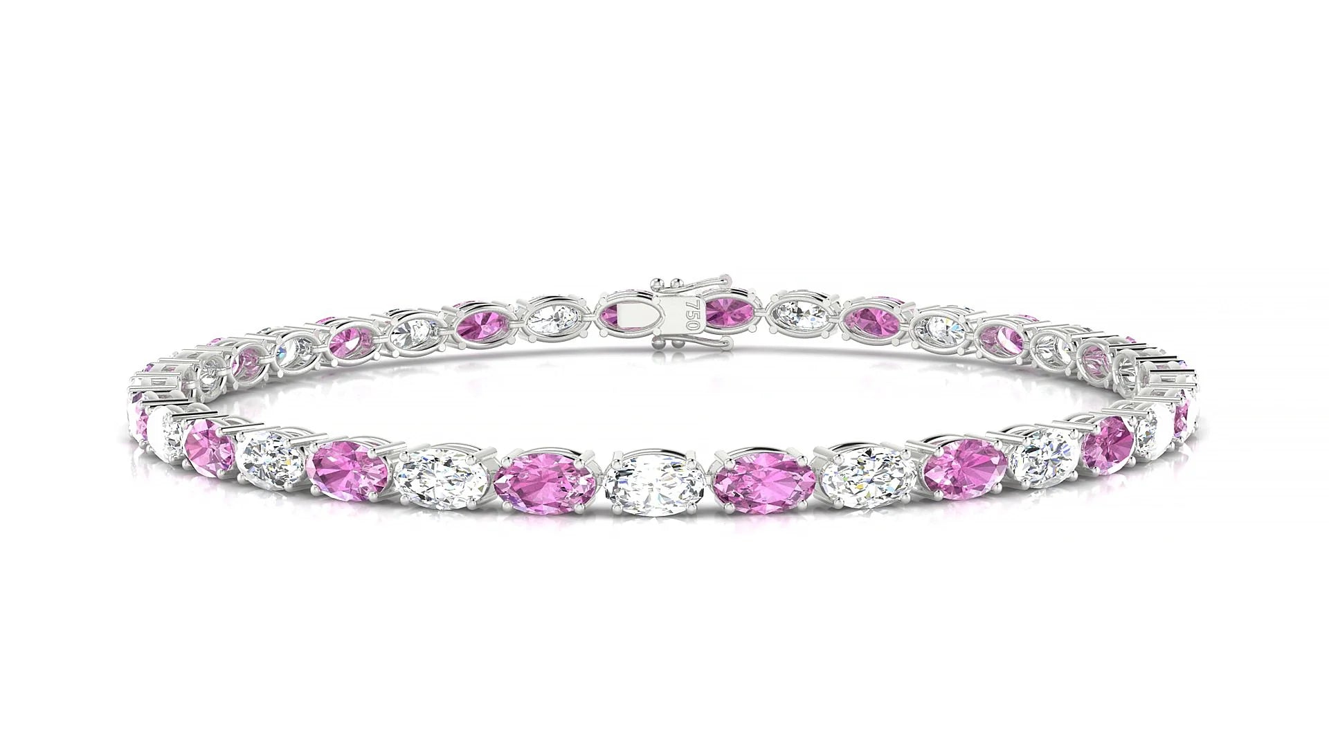 Pula 1-1 | 18k White Gold 5 x 3 mm Oval Natural Pink Sapphire & Diamond 18 cm Tennis Bracelet