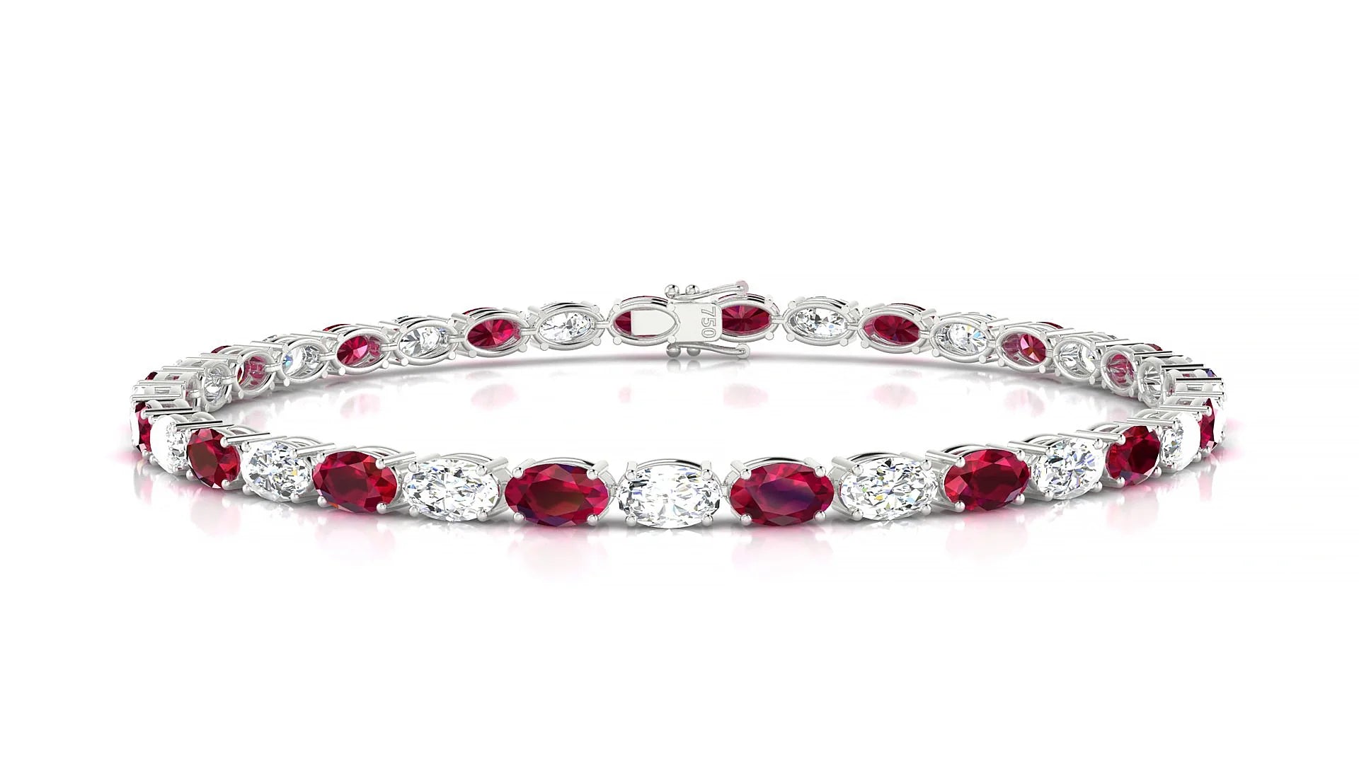 Pula 1-1 | 18k White Gold 5 x 3 mm Oval Natural Ruby & Diamond 18 cm Tennis Bracelet