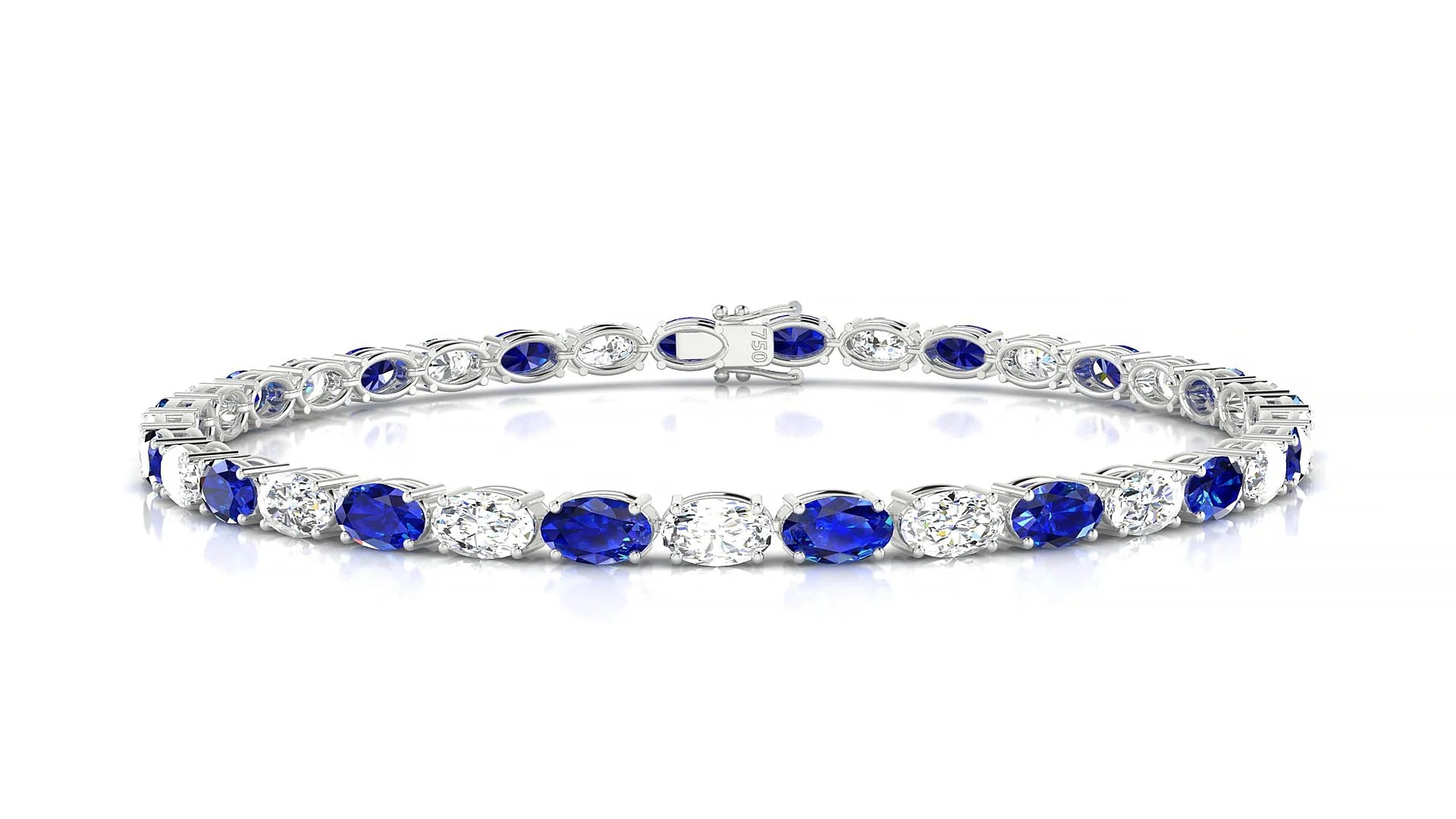 Pula 1-1 | 18k White Gold 5 x 3 mm Oval Natural Sapphire & Diamond 18 cm Tennis Bracelet