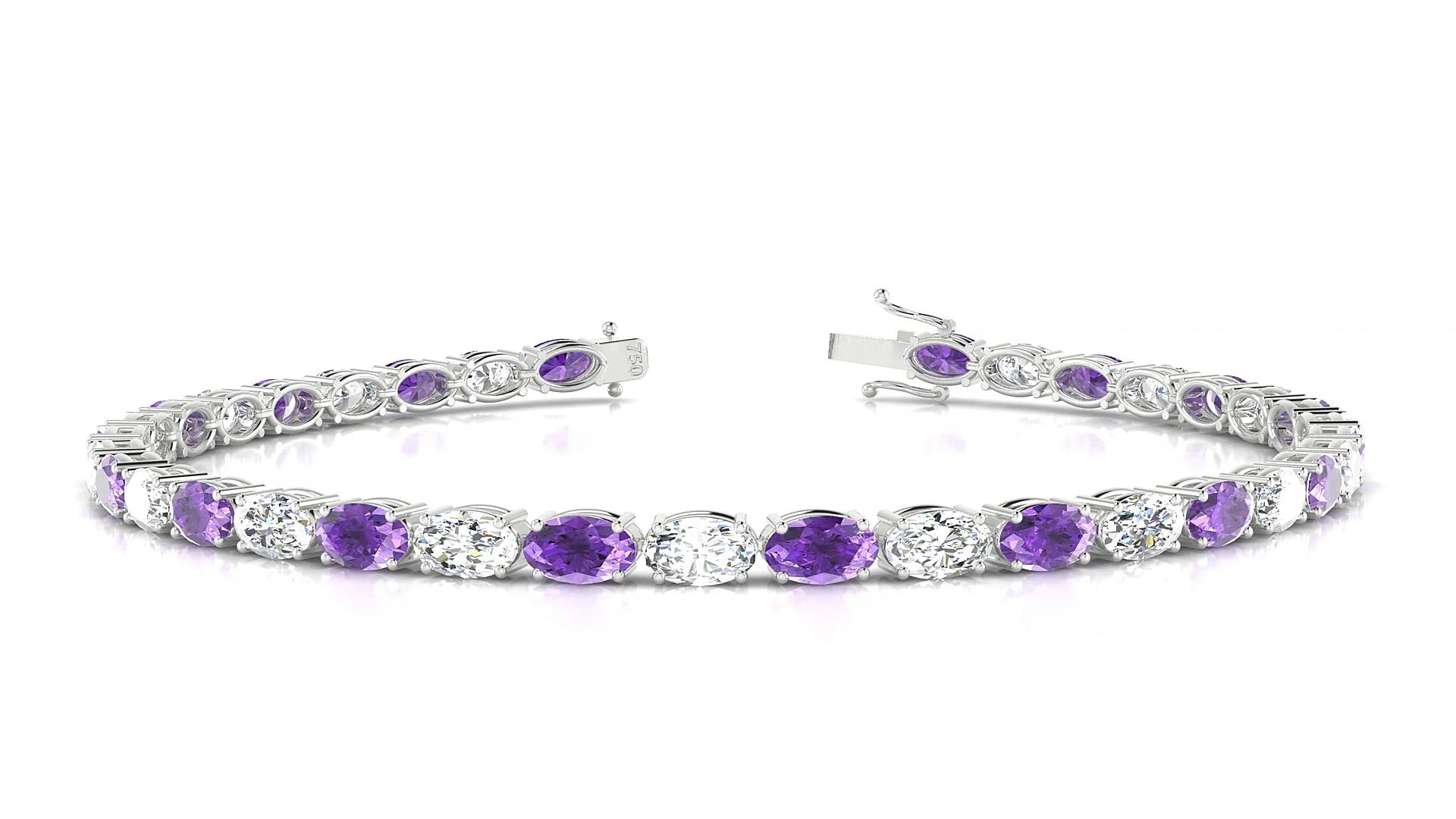 Pula 1-1 | 18k White Gold 5 x 3 mm Oval Natural Amethyst & Diamond 18 cm Tennis Bracelet