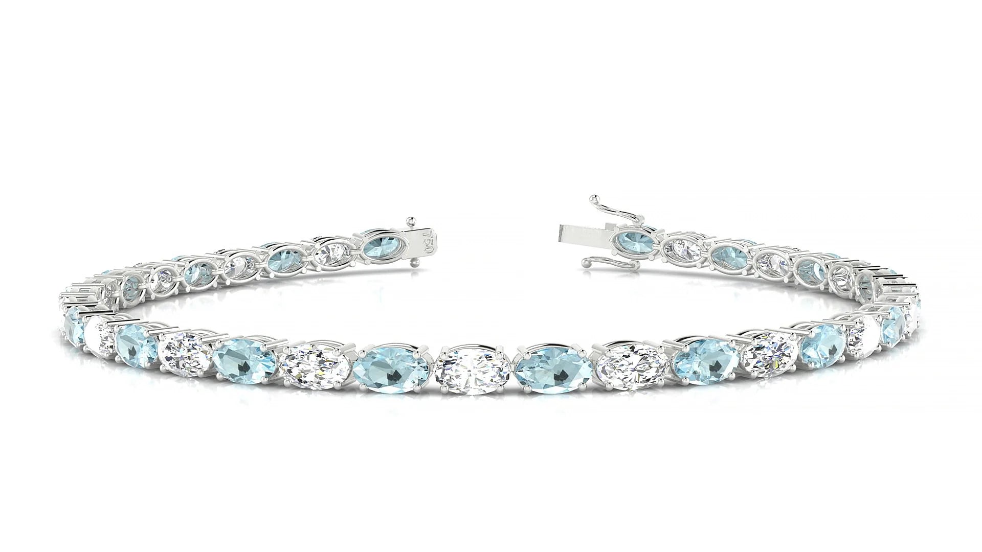 Pula 1-1 | 18k White Gold 5 x 3 mm Oval Natural Aquamarine & Diamond 18 cm Tennis Bracelet