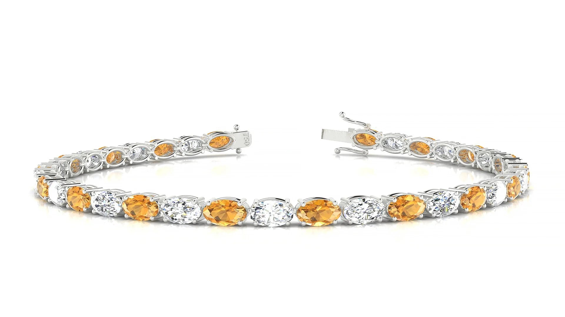Pula 1-1 | 18k White Gold 5 x 3 mm Oval Natural Citrine & Diamond 18 cm Tennis Bracelet