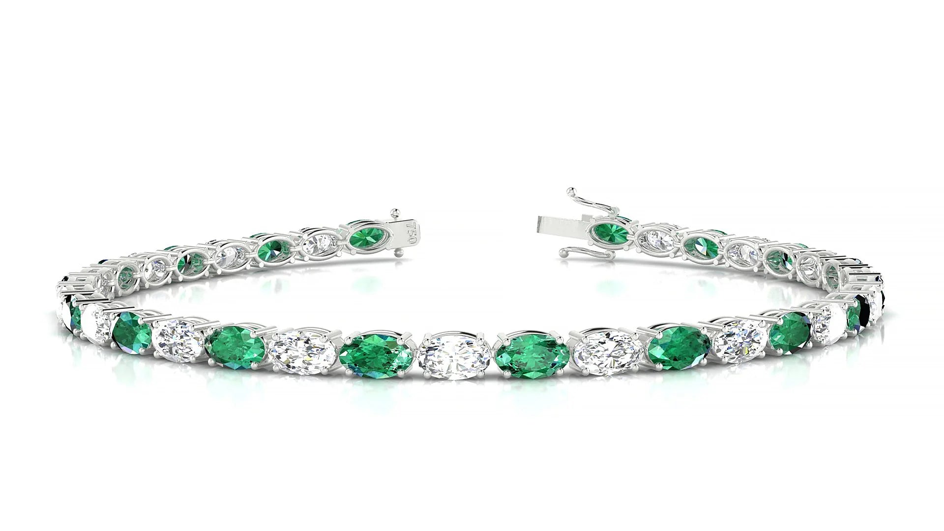 Pula 1-1 | 18k White Gold 5 x 3 mm Oval Natural Emerald & Diamond 18 cm Tennis Bracelet