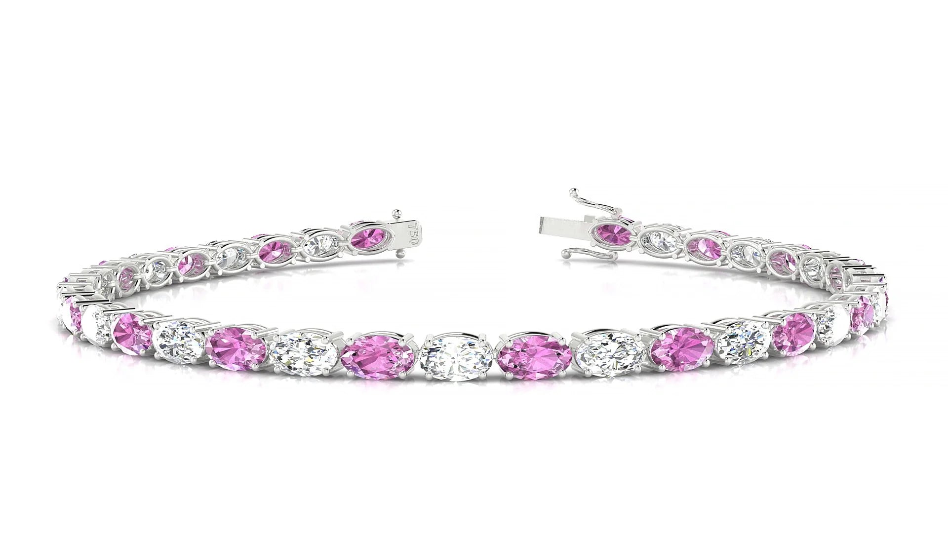 Pula 1-1 | 18k White Gold 5 x 3 mm Oval Natural Pink Sapphire & Diamond 18 cm Tennis Bracelet