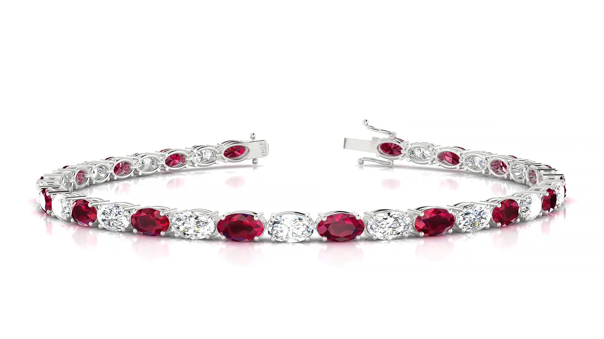 Pula 1-1 | 18k White Gold 5 x 3 mm Oval Natural Ruby & Diamond 18 cm Tennis Bracelet