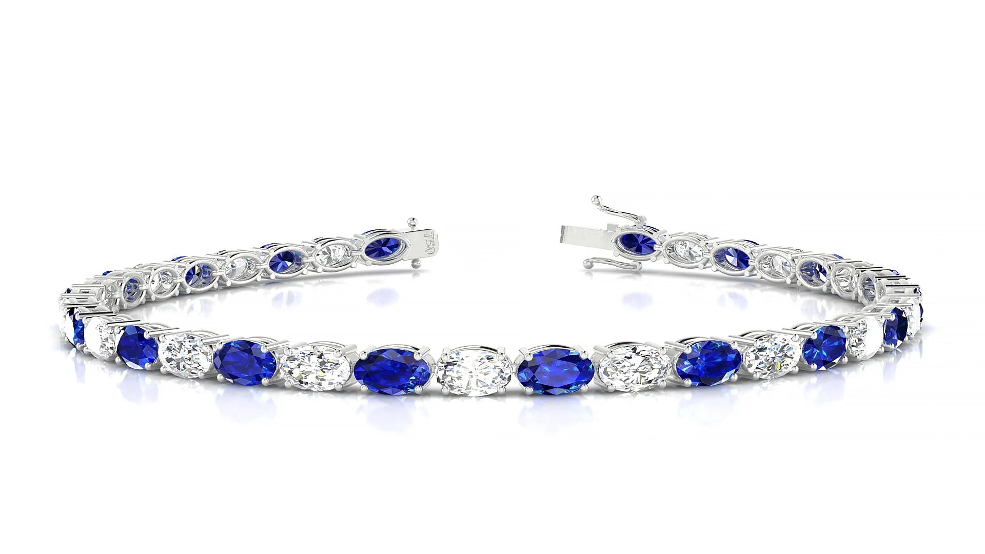 Pula 1-1 | 18k White Gold 5 x 3 mm Oval Natural Sapphire & Diamond 18 cm Tennis Bracelet