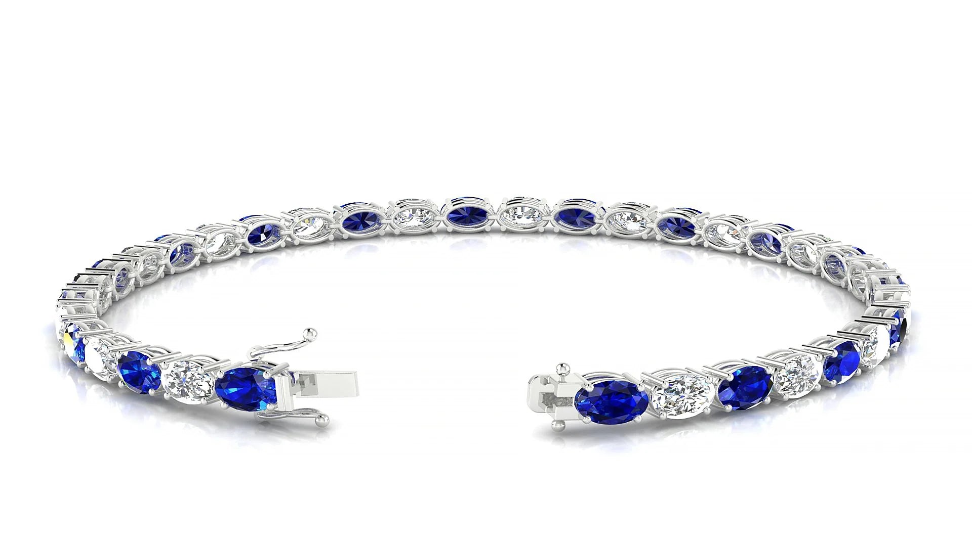 Pula 1-1 | 18k White Gold 5 x 3 mm Oval Natural Sapphire & Diamond 18 cm Tennis Bracelet