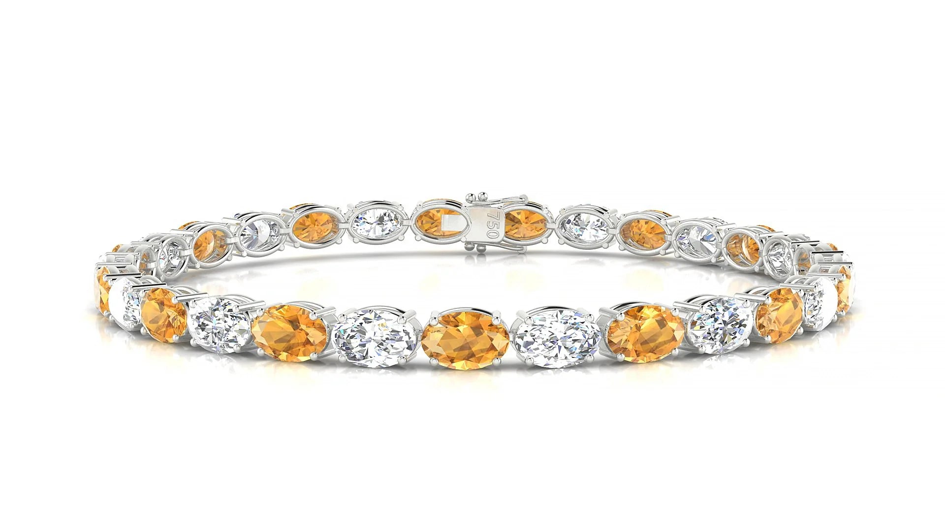 Pula 1-1 | 18k White Gold 6 x 4 mm Oval Natural Citrine & Diamond 18 cm Tennis Bracelet