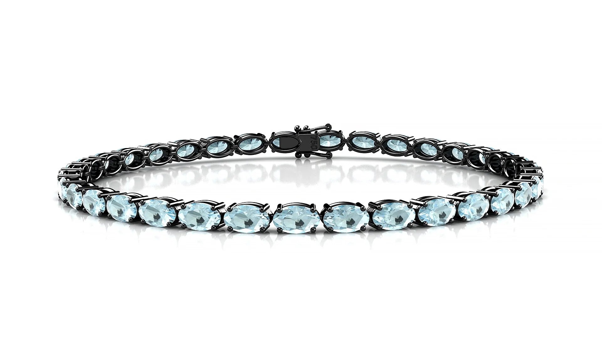Pula | 18k Black Gold 5 x 3 mm Oval Natural Aquamarine 18 cm Tennis Bracelet