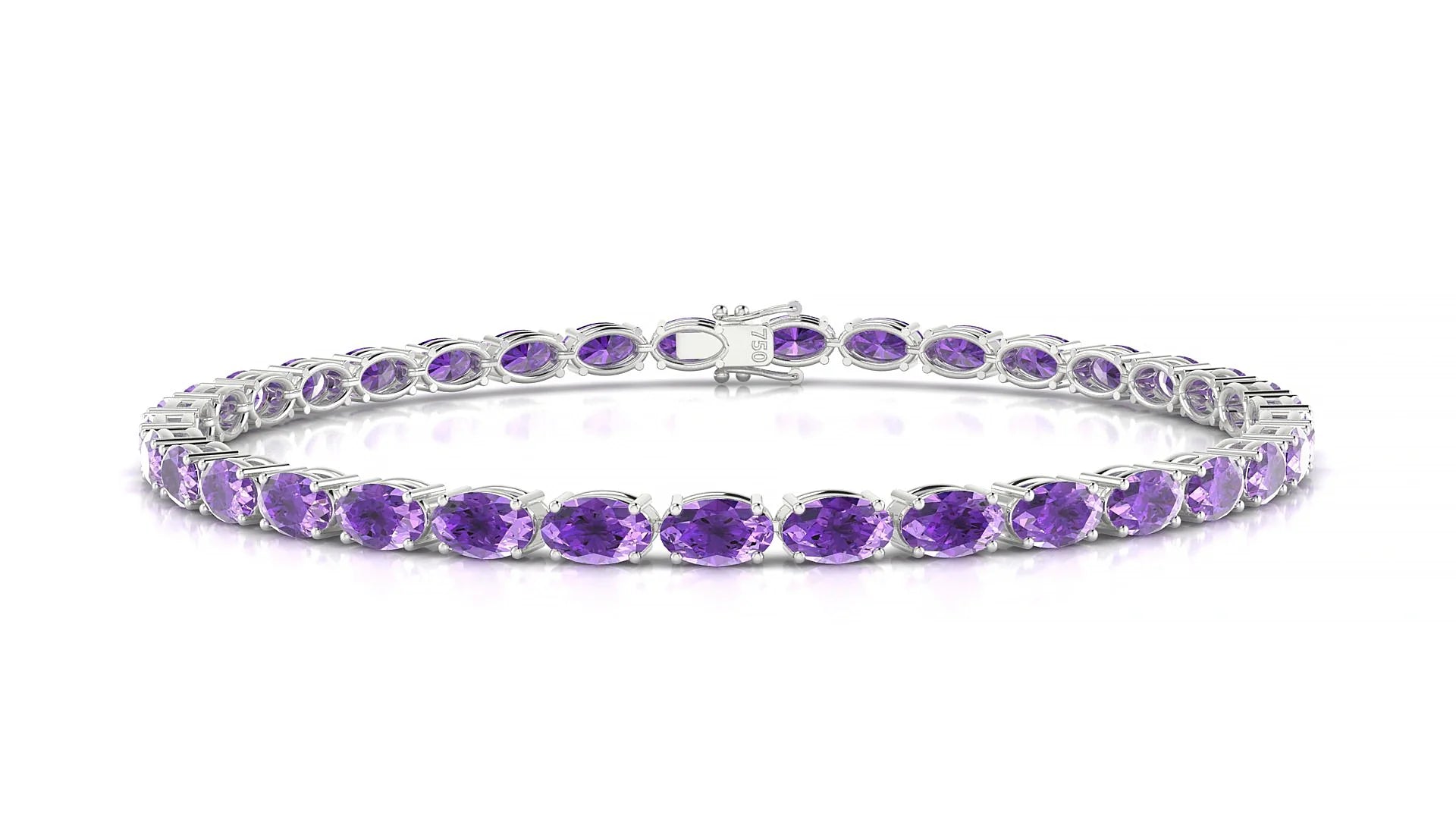 Pula | 18k White Gold 5 x 3 mm Oval Natural Amethyst 18 cm Tennis Bracelet