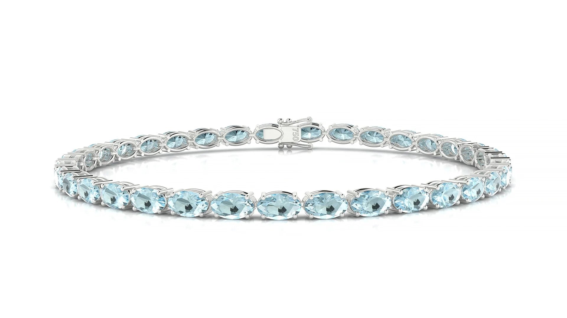 Pula | 18k White Gold 5 x 3 mm Oval Natural Aquamarine 18 cm Tennis Bracelet
