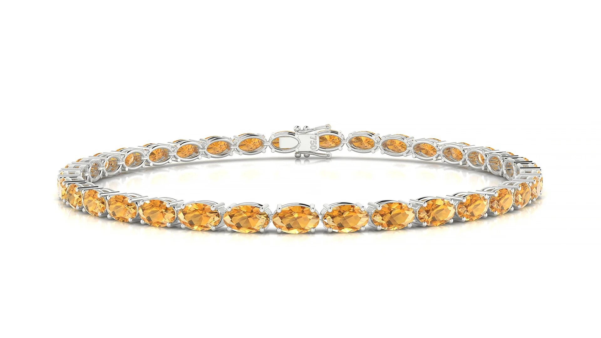 Pula | 18k White Gold 5 x 3 mm Oval Natural Citrine 18 cm Tennis Bracelet